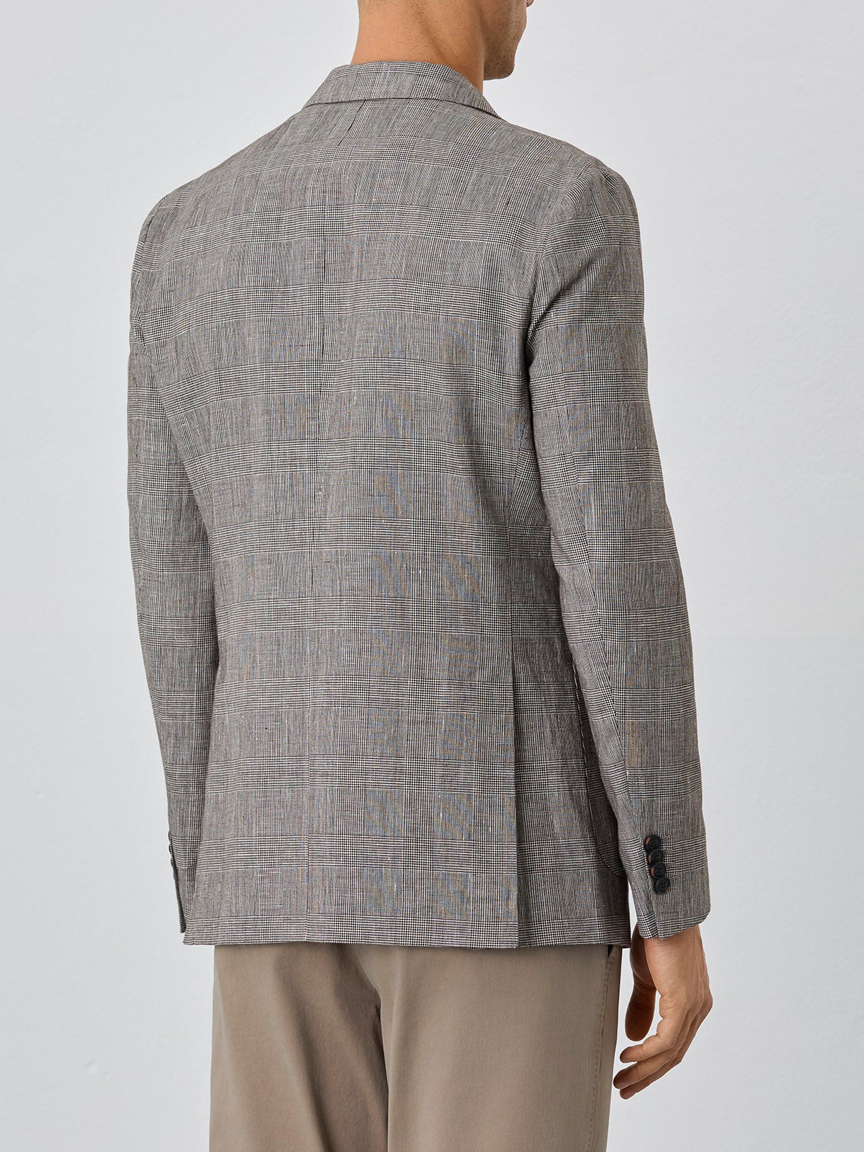 Blazer Com Bolsos De Chapa Half-Canvas De Xadrez Em Linho - Image 3