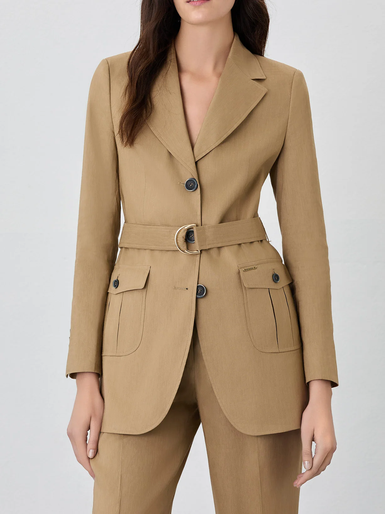 Blazer De Fato De Trespasse Com Cinto Em Tecido Com Mistura De Linho E Viscose - Image 2