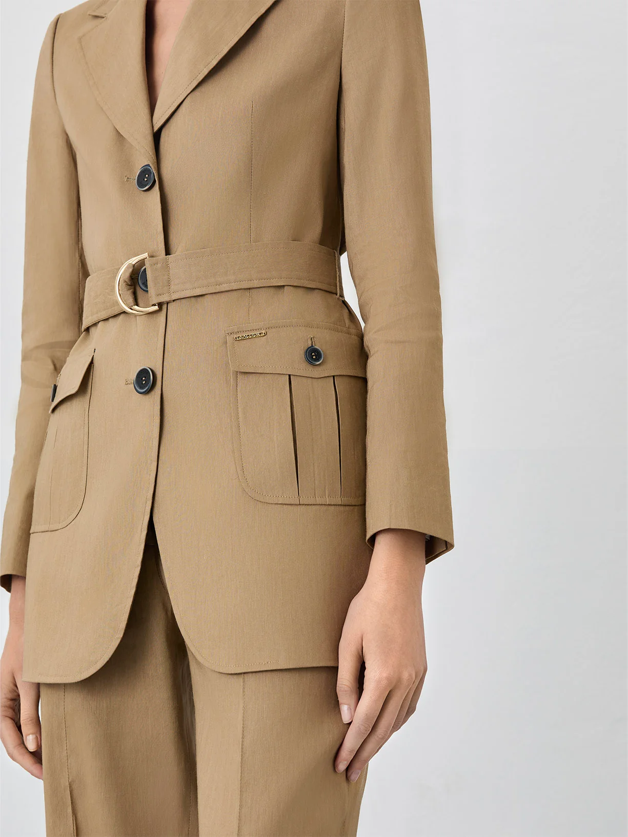 Blazer De Fato De Trespasse Com Cinto Em Tecido Com Mistura De Linho E Viscose - Image 3