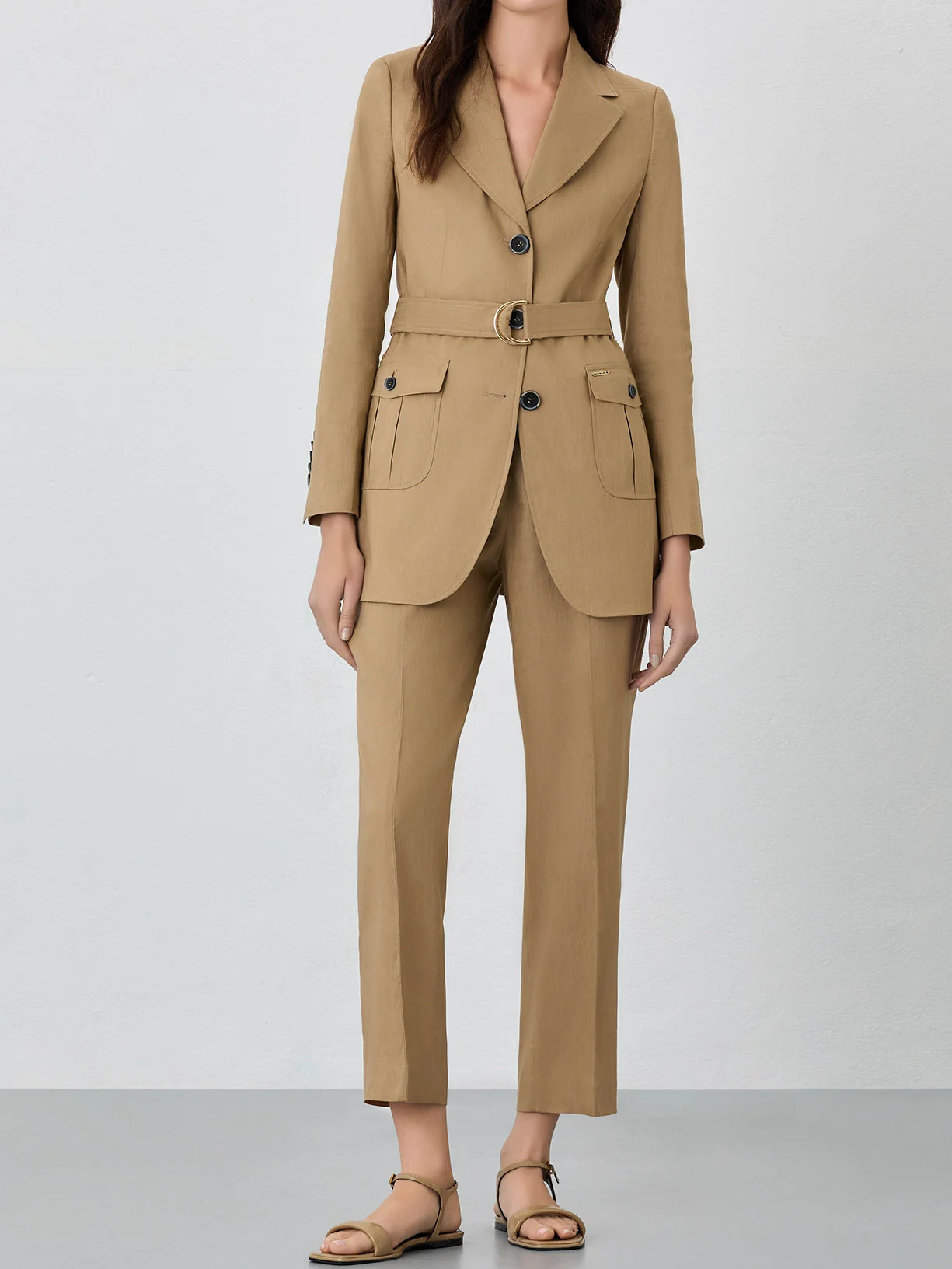 Blazer De Fato De Trespasse Com Cinto Em Tecido Com Mistura De Linho E Viscose - Image 5