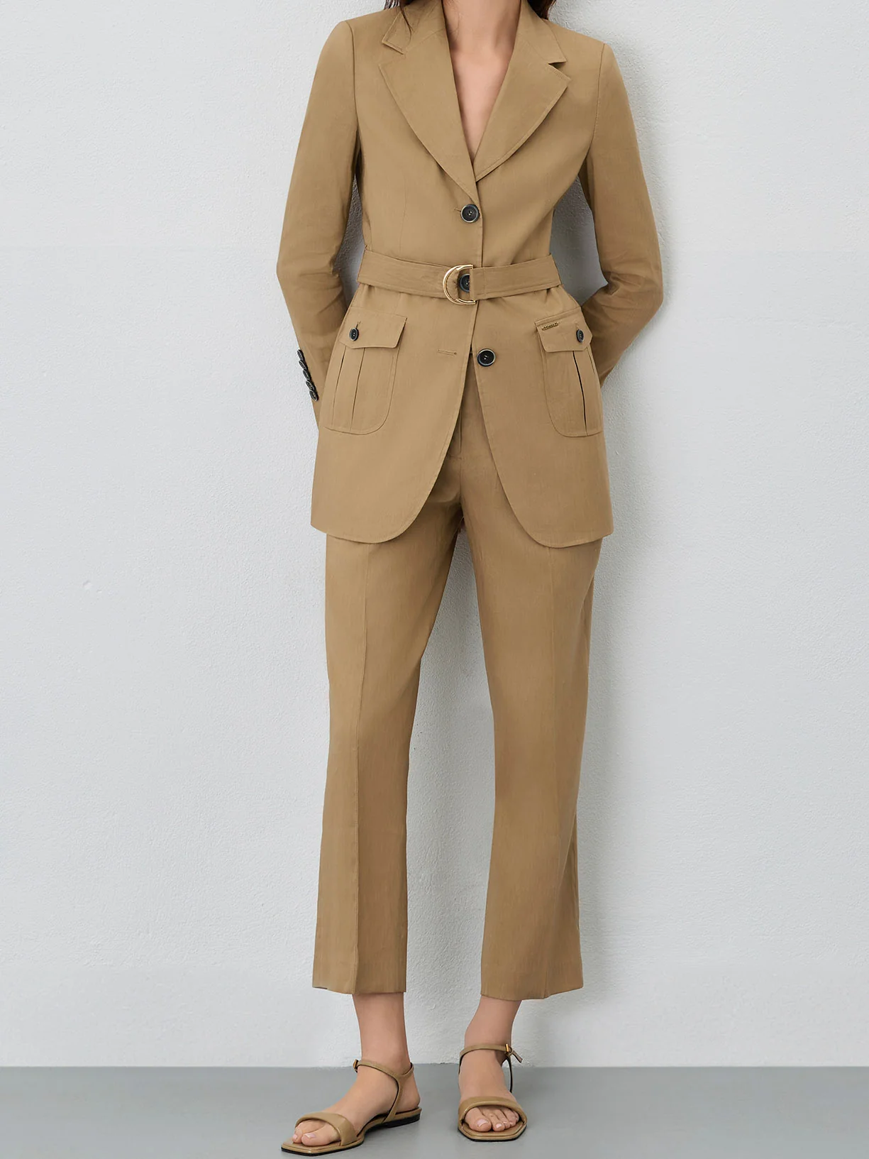 Blazer De Fato De Trespasse Com Cinto Em Tecido Com Mistura De Linho E Viscose - Image 6