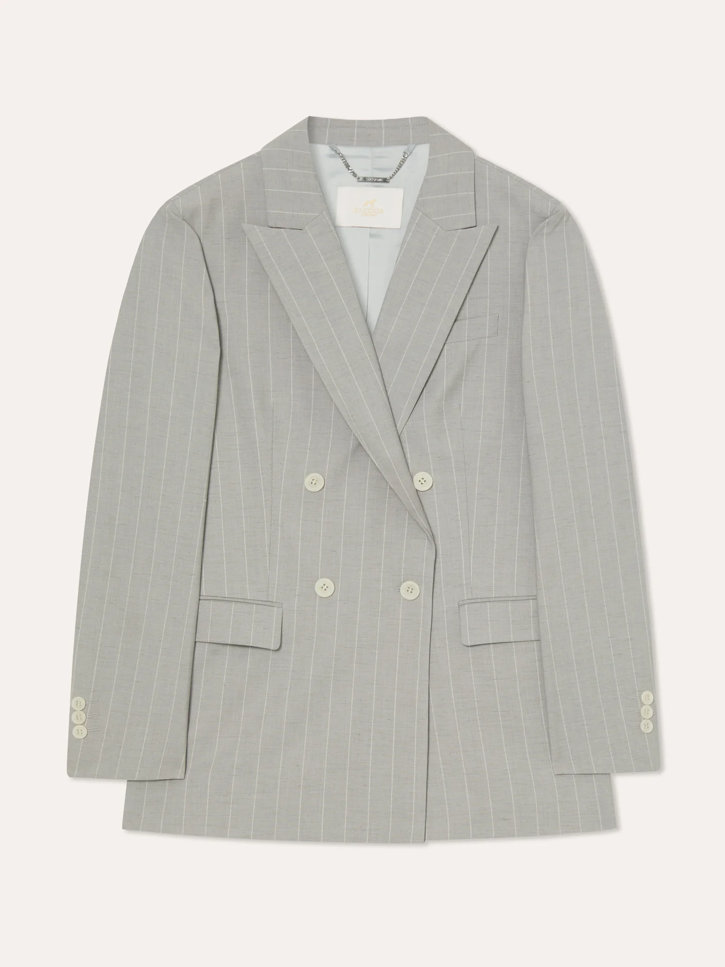 Blazer de fato de trespasse em tecido risca de giz de Rayon e Algodão - Image 6