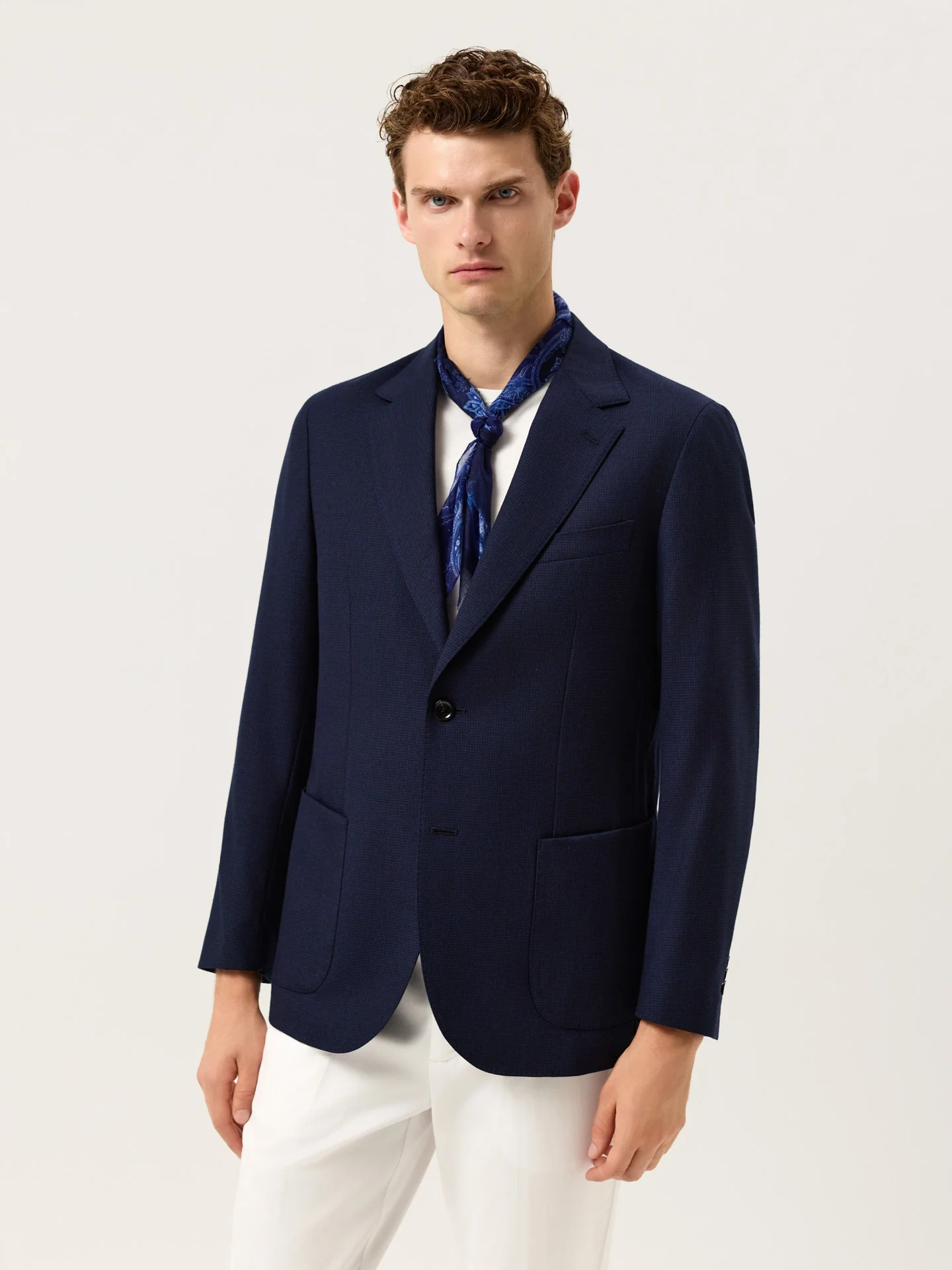 Blazer de Lã Pied Poule com Bolsos de Chapa