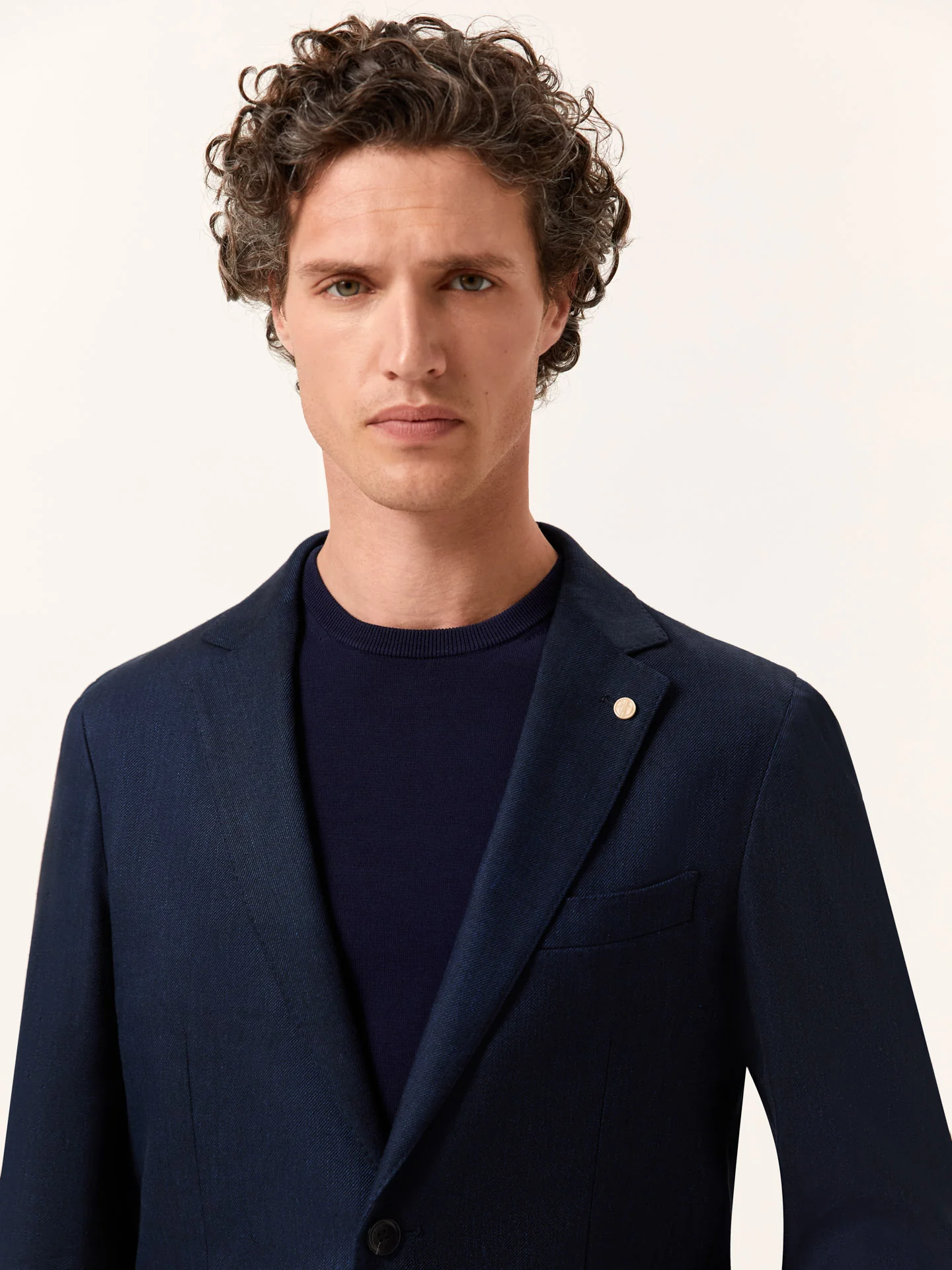 Blazer desestruturado em sarja de linho e algodão azul-escuro - Image 3