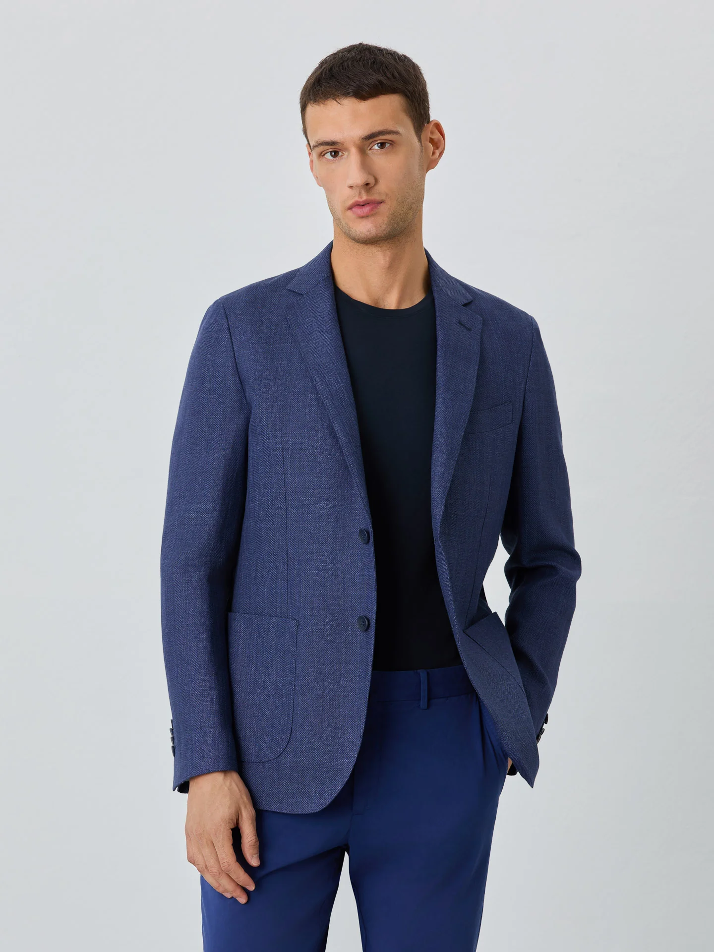 Blazer Espinha De Peixe Com Bolsos De Palas Half-Canvas Em Mistura De Linho - Image 2