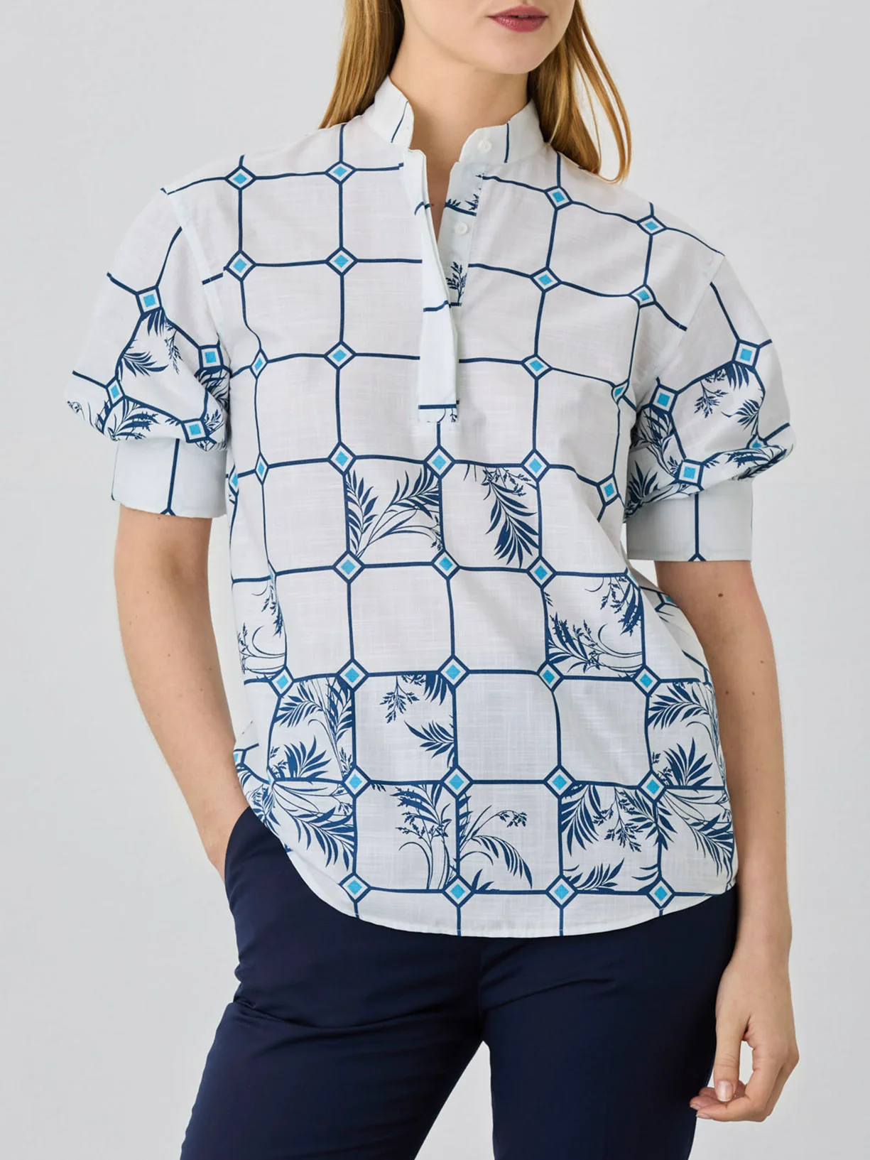 Camisa Com Mangas Balão E Gola Mao Em Tecido Jacquard De Algodão - Image 3