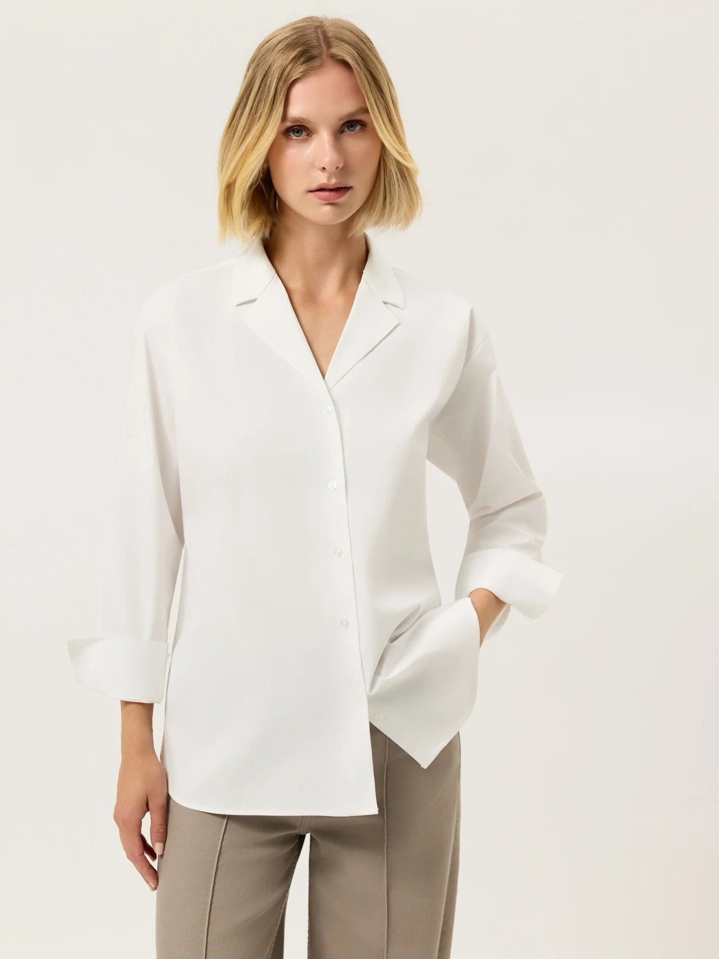 Camisa Loose Fit em Popeline Lisa com Colarinho Tailored - Image 5