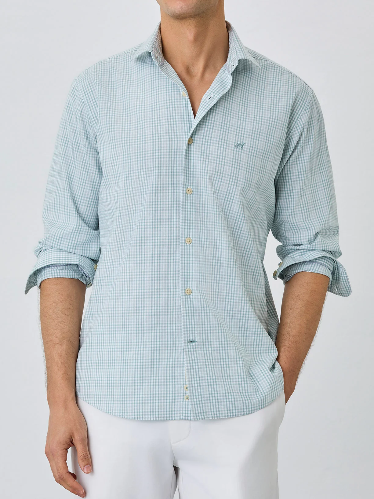 Camisa Regular Fit Com Colarinho Aberto Em Algodão BCI Com Xadrez