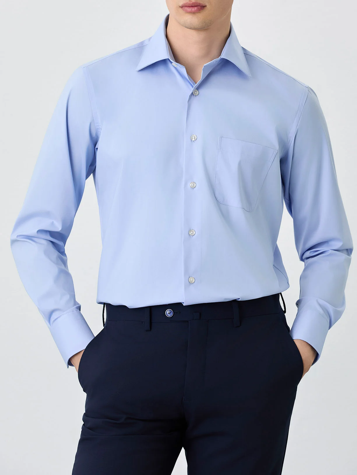 Camisa Regular Fit Com Colarinho Oxford Em Mistura De Algodão