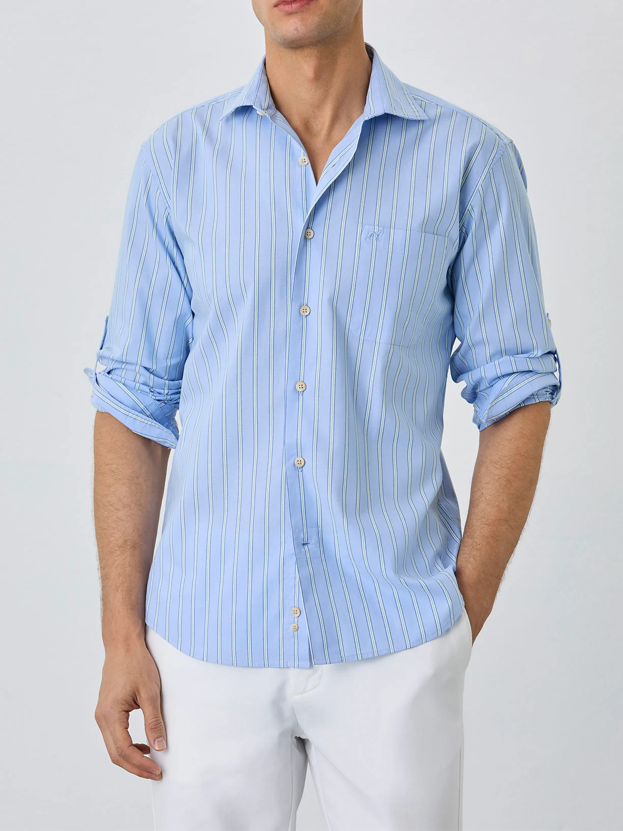 Camisa Slim Fit Com Bolso No Peito Em Algodão BCI Com Riscas - Image 2