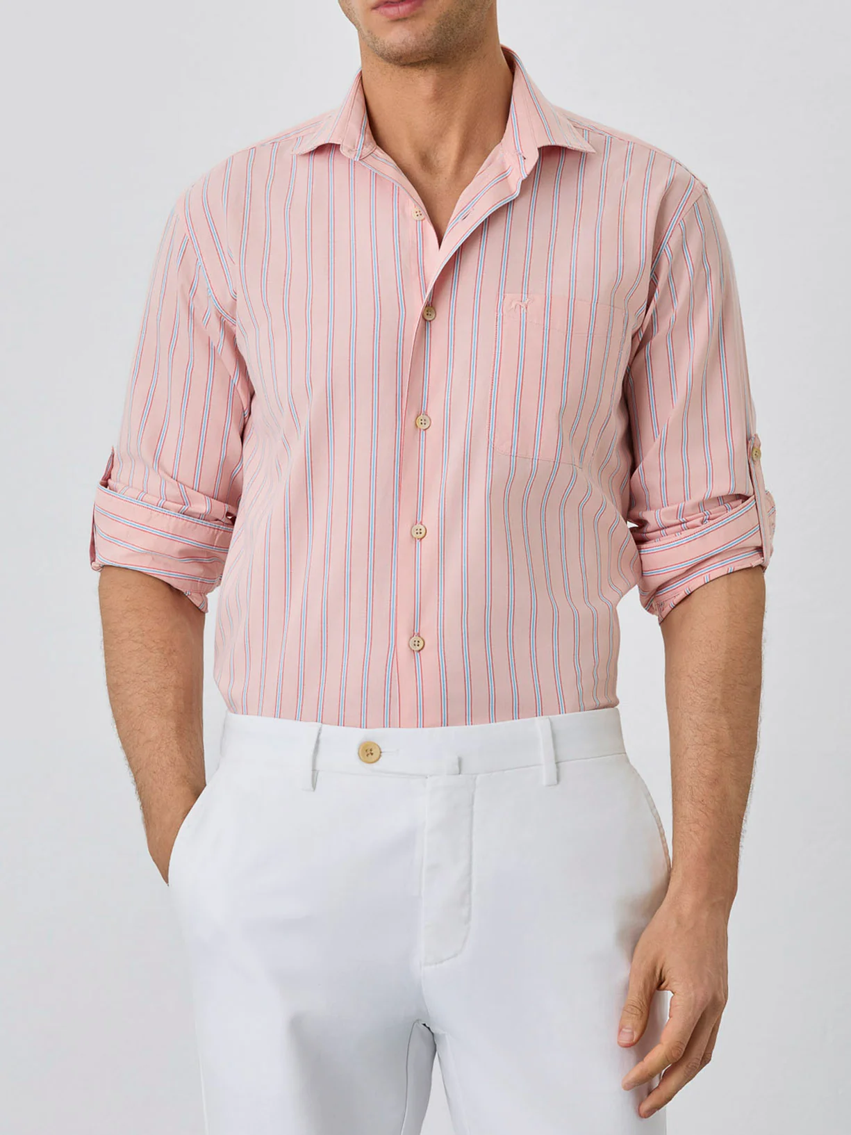 Camisa Slim Fit Com Bolso No Peito Em Algodão BCI Em Riscas - Image 2