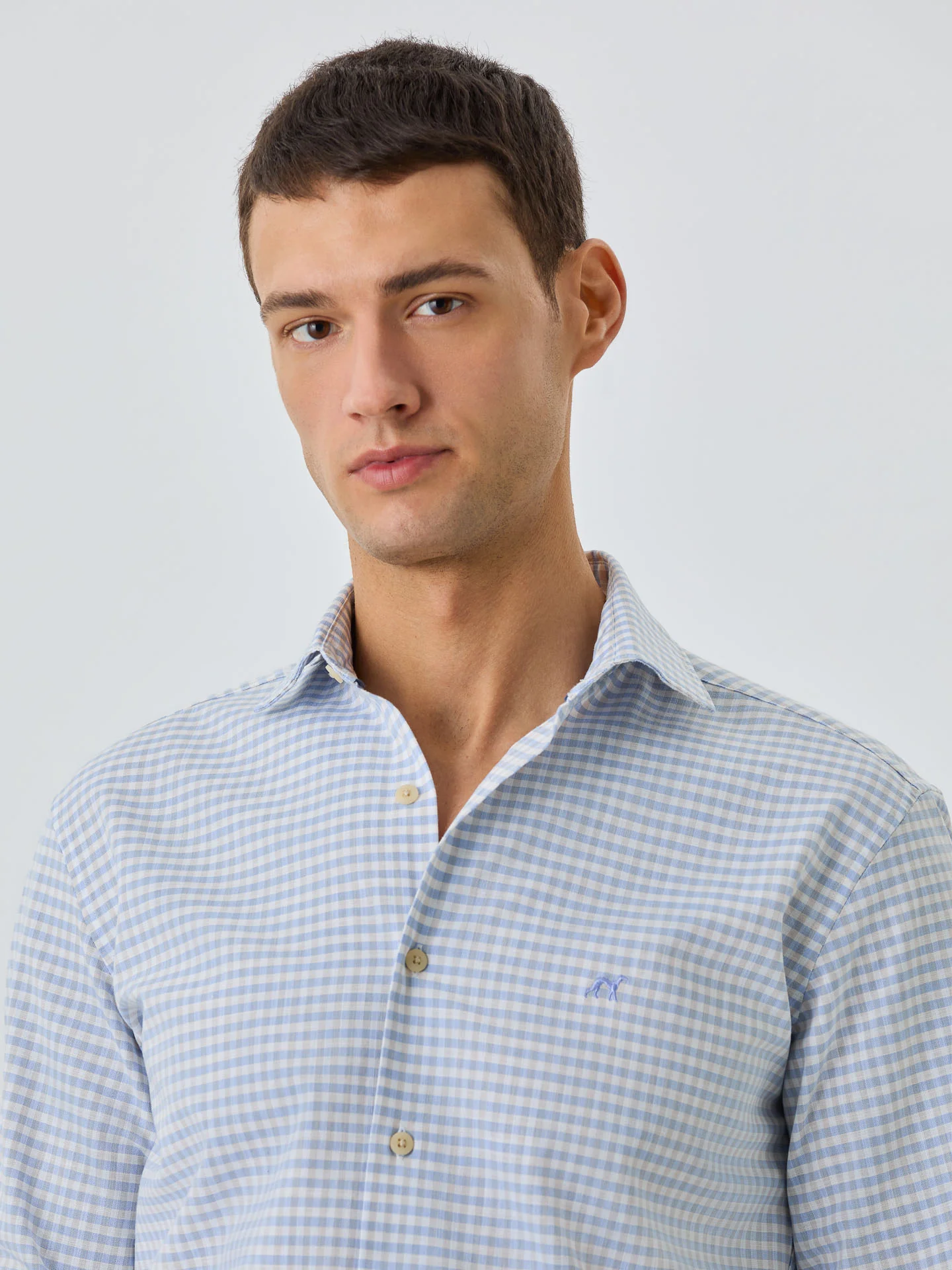 Camisa Slim Fit Com Colarinho Aberto Em Algodão BCI Com Xadrez - Image 2