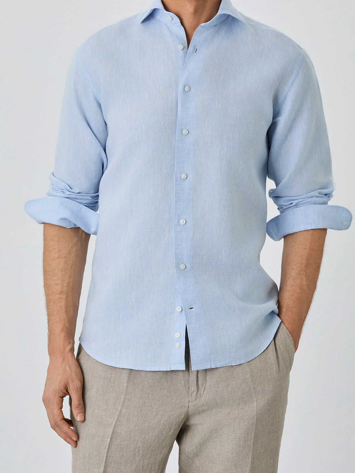 Camisa Slim Fit Com Colarinho Bristol Em Linho - Image 6