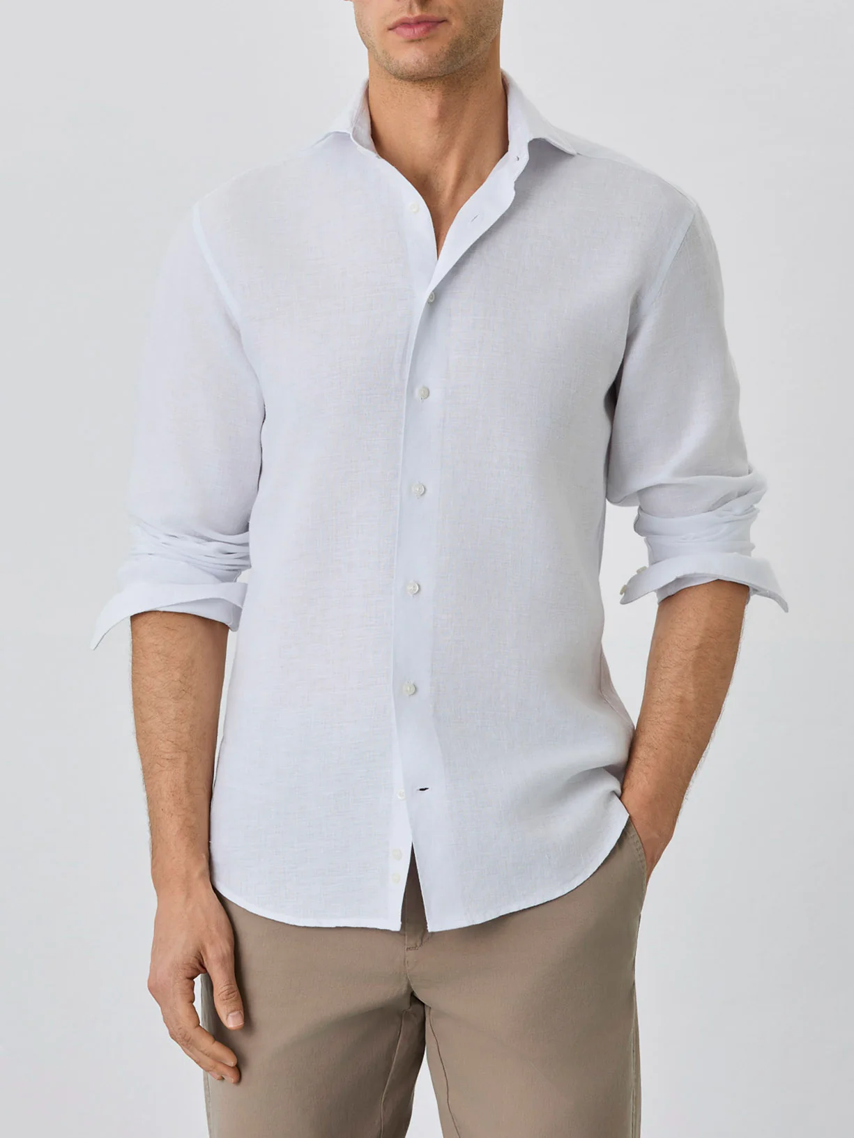 Camisa Slim Fit Com Colarinho Bristol Em Linho - Image 8