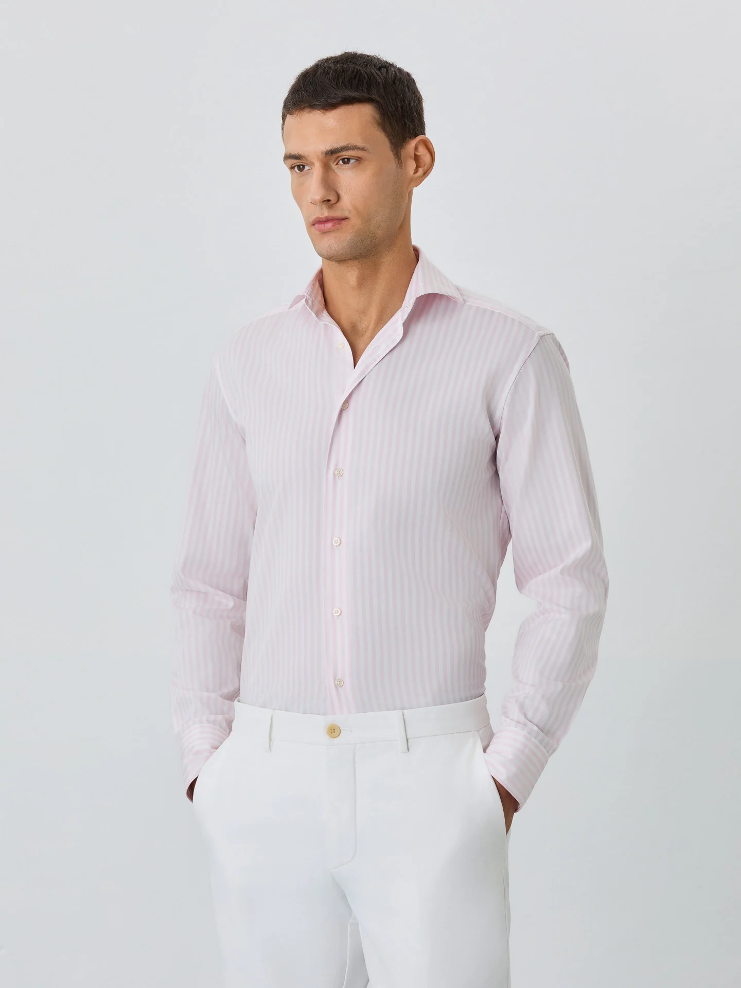 Camisa Slim Fit Com Colarinho Dublin Em Algodão Com Riscas - Image 2