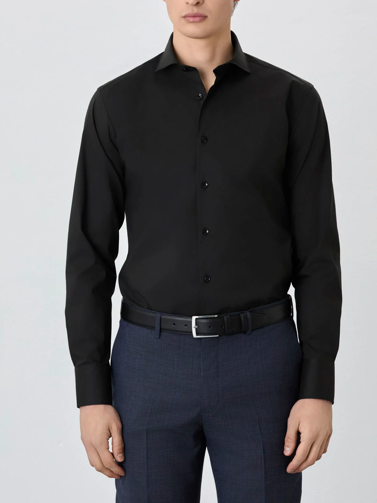 Camisa Slim Fit Com Colarinho Dublin Em Mistura De Algodão