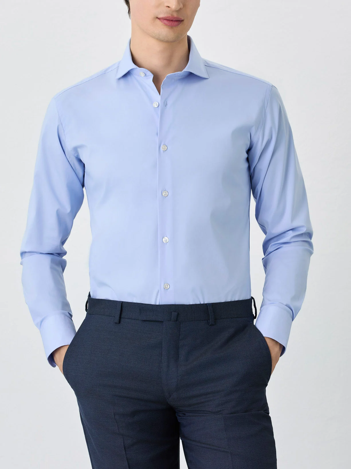 Camisa Slim Fit Com Colarinho Dublin Em Mistura De Algodão - Image 4