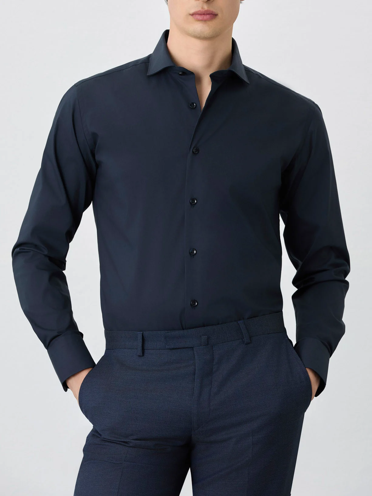 Camisa Slim Fit Com Colarinho Dublin Em Mistura De Algodão - Image 7