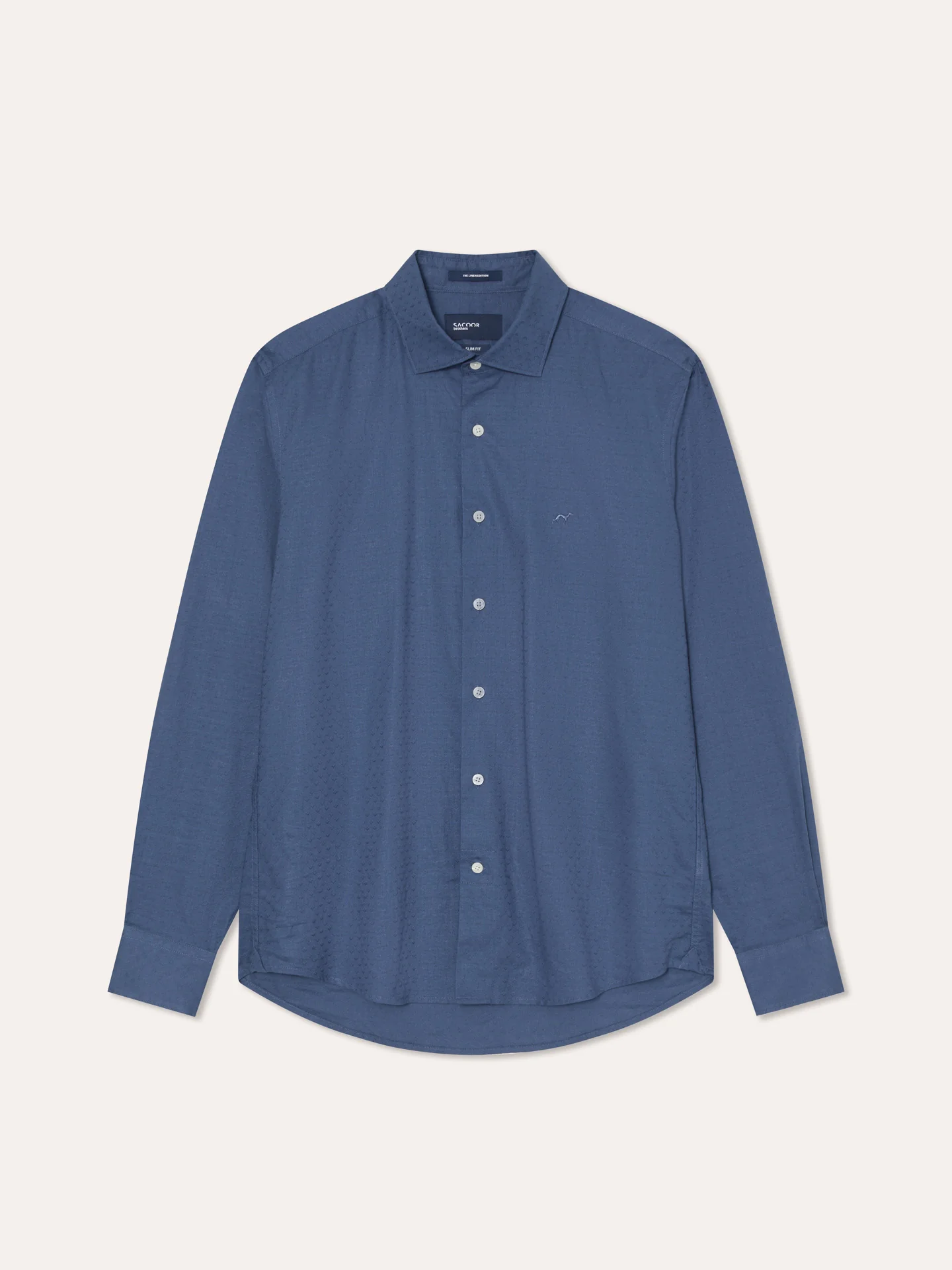 Camisa slim fit de algodão linho com padrão jacquard e colarinho aberto - Image 4