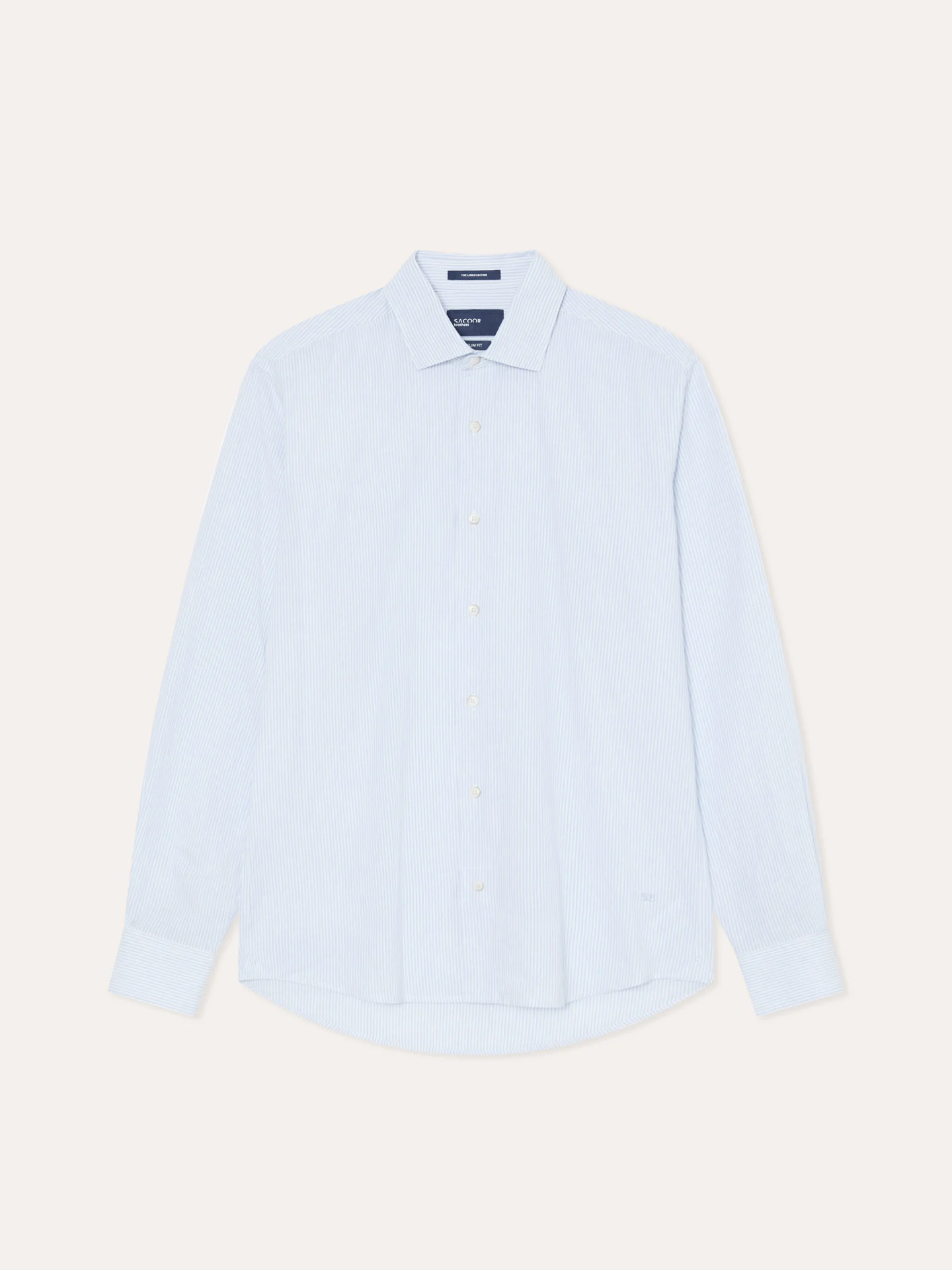 Camisa slim fit de algodão linho de riscas com colarinho aberto - Image 4