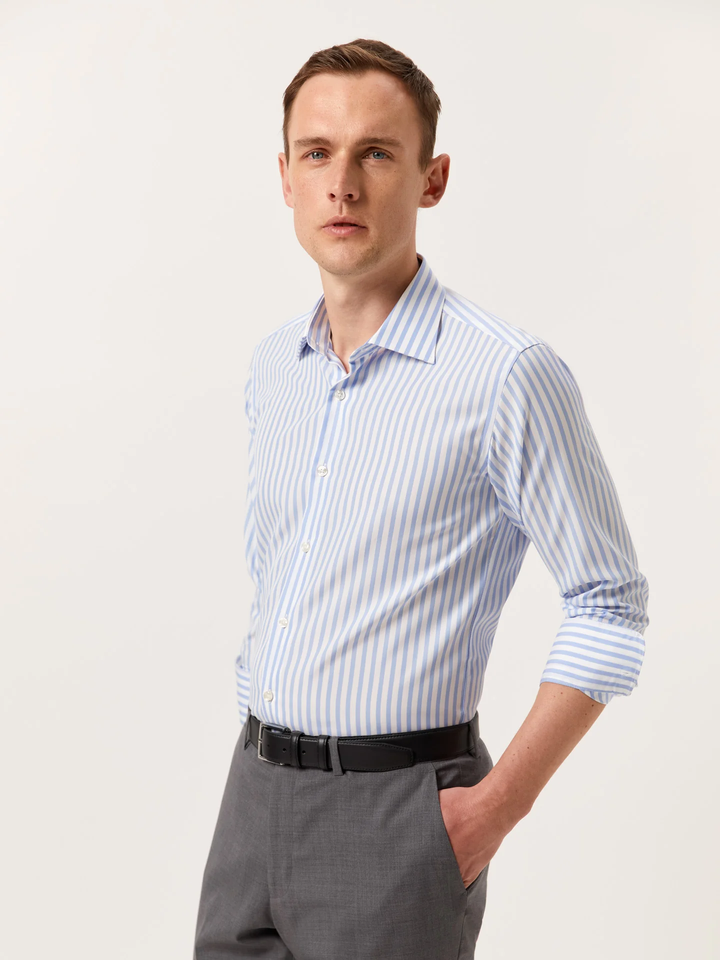 Camisa slim fit de riscas com colarinho Oxford - Image 2
