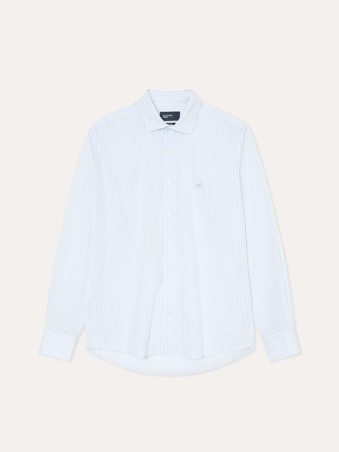 Camisa slim fit de riscas em algodão BCI com colarinho aberto - Image 4