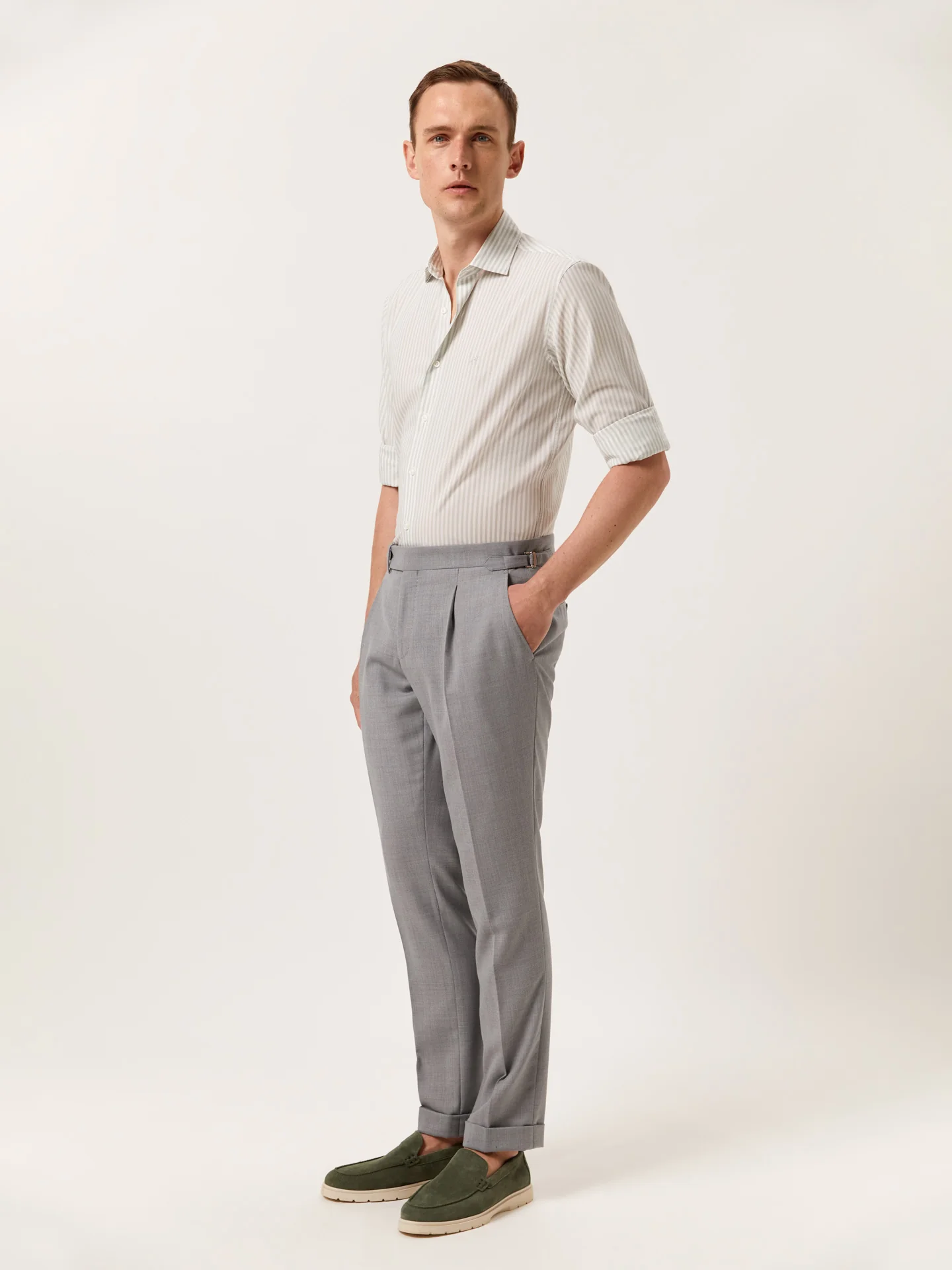 Camisa slim fit de riscas em algodão BCI com colarinho aberto - Image 2
