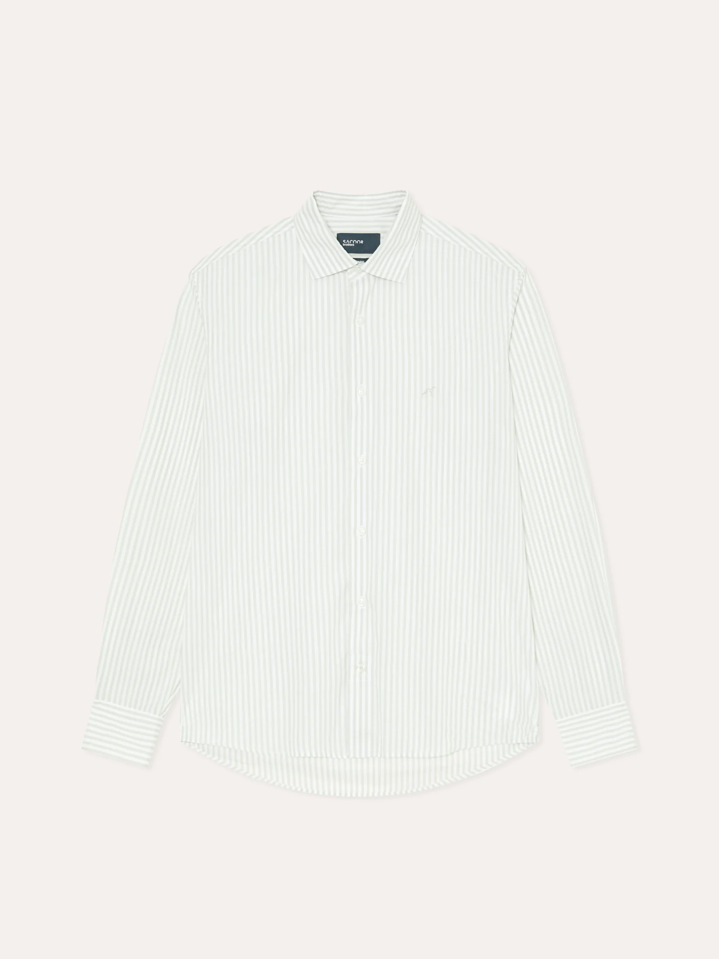Camisa slim fit de riscas em algodão BCI com colarinho aberto - Image 5