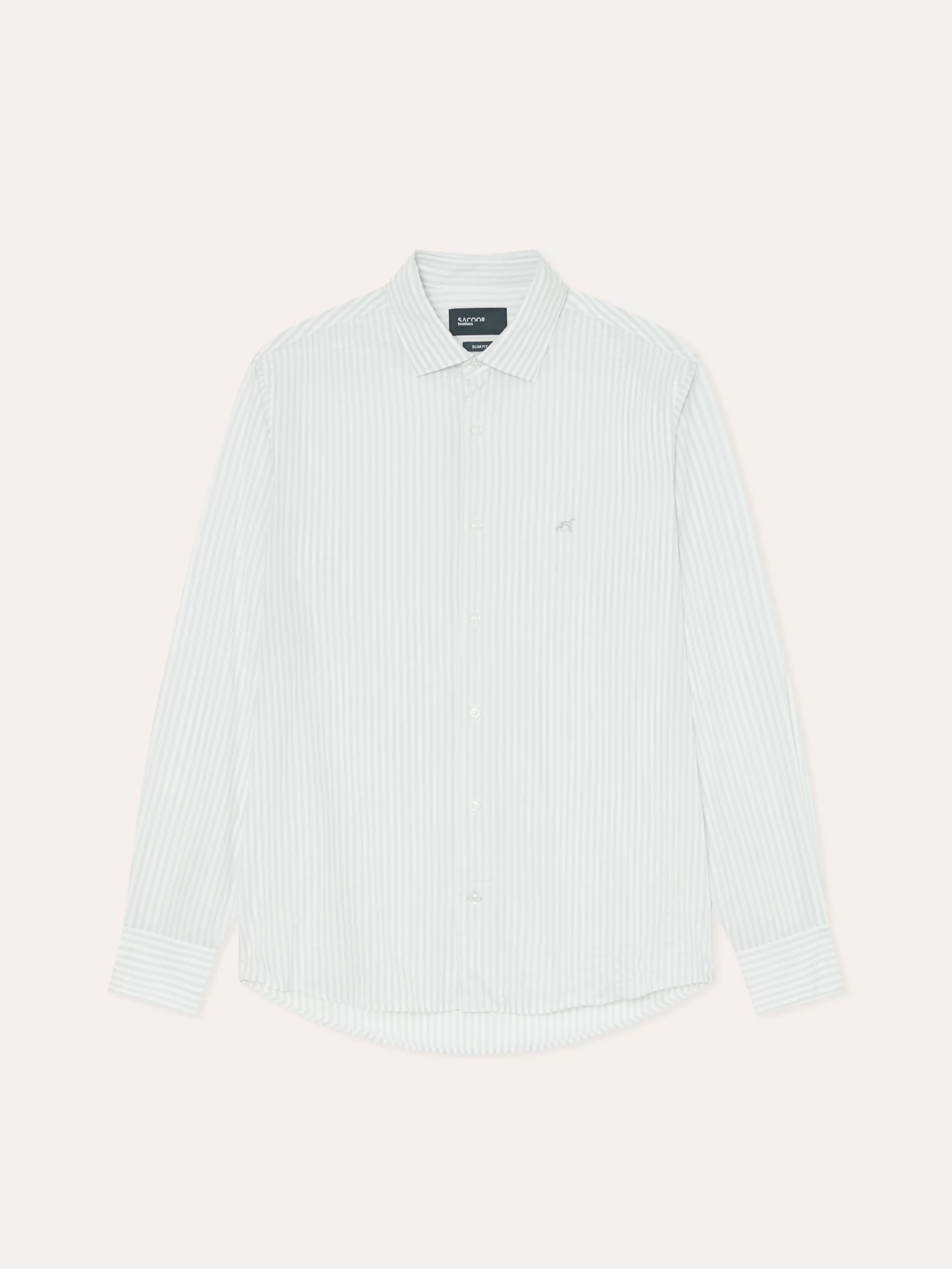 Camisa slim fit de riscas em algodão BCI com colarinho aberto - Image 4