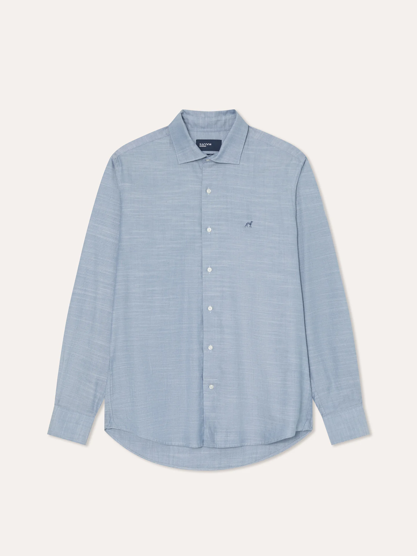 Camisa slim fit de sarja mescla de algodão slub com colarinho aberto - Image 9