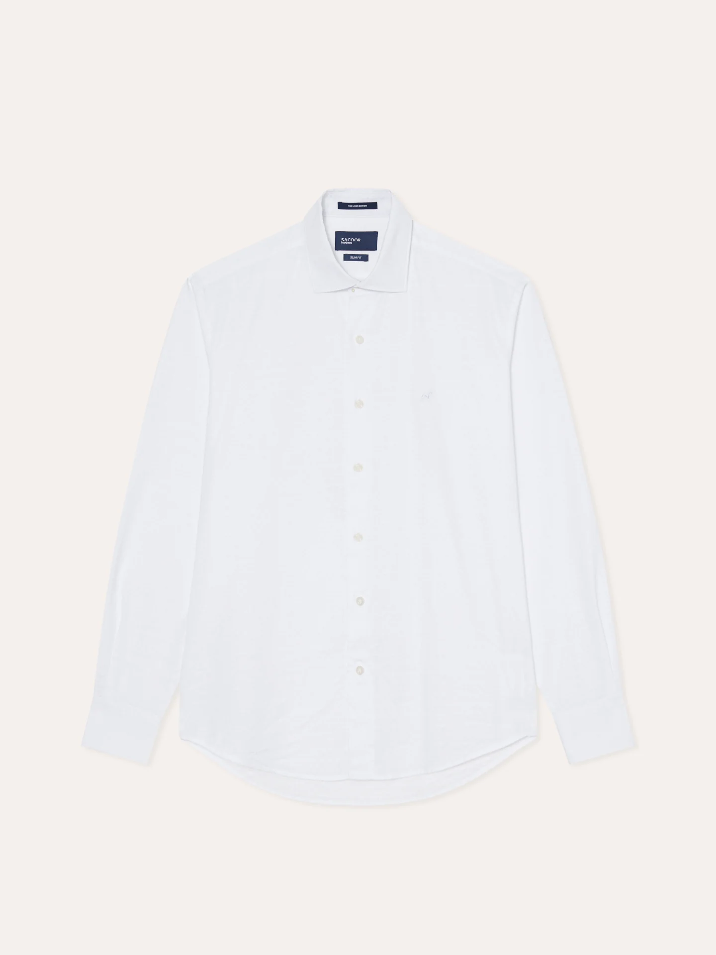 Camisa slim fit em algodão linho com padrão jacquard e colarinho aberto - Image 4