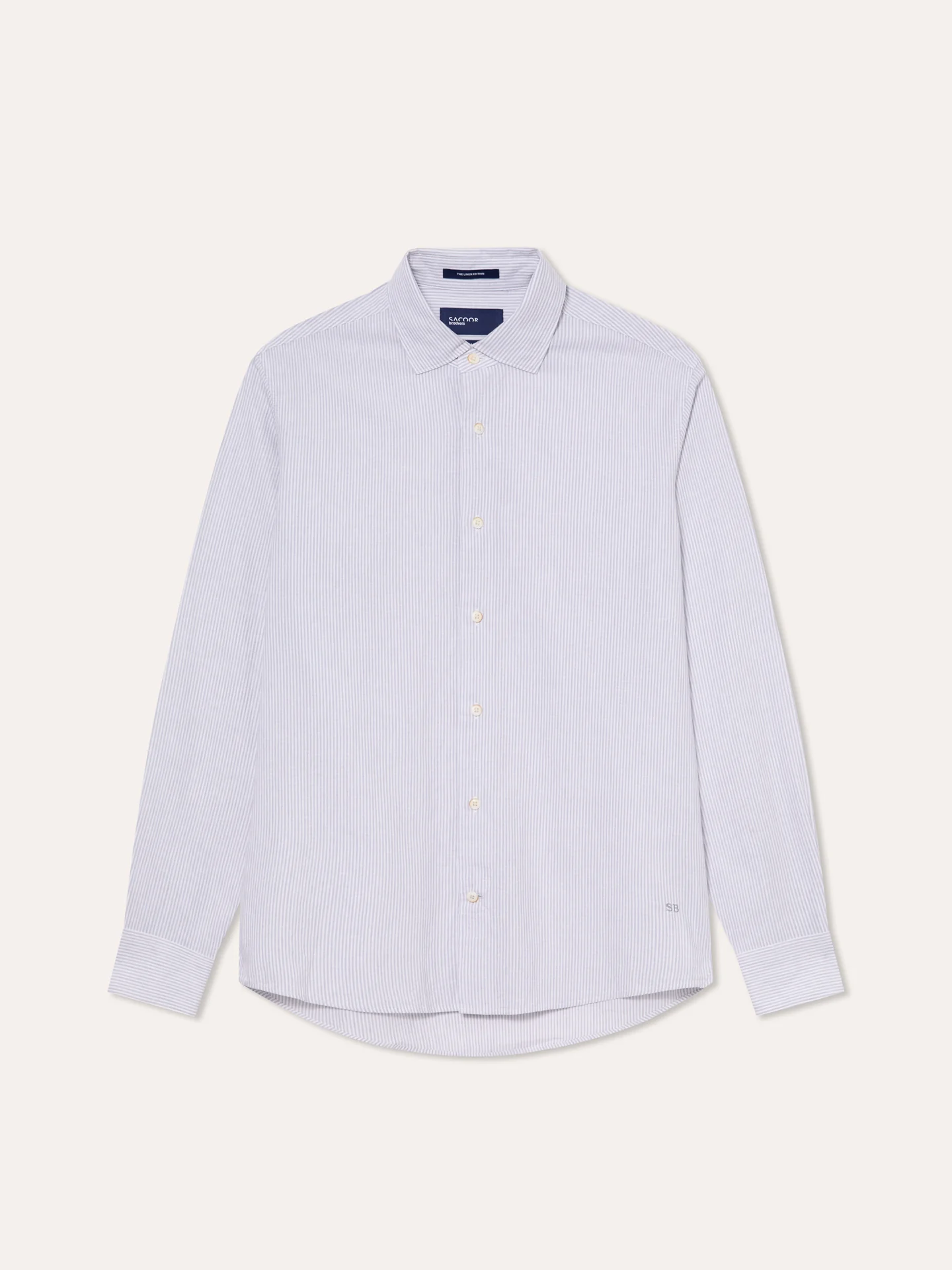 Camisa slim fit em algodão linho de riscas com colarinho aberto - Image 4