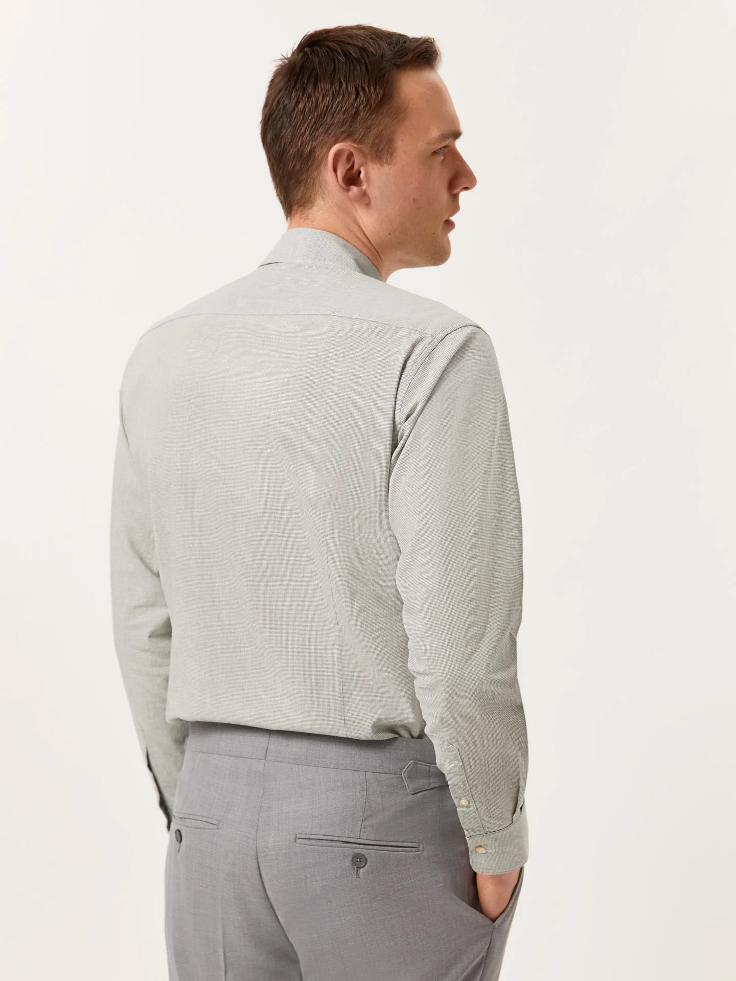 Camisa slim fit em algodão linho Houndstooth com colarinho aberto - Image 3