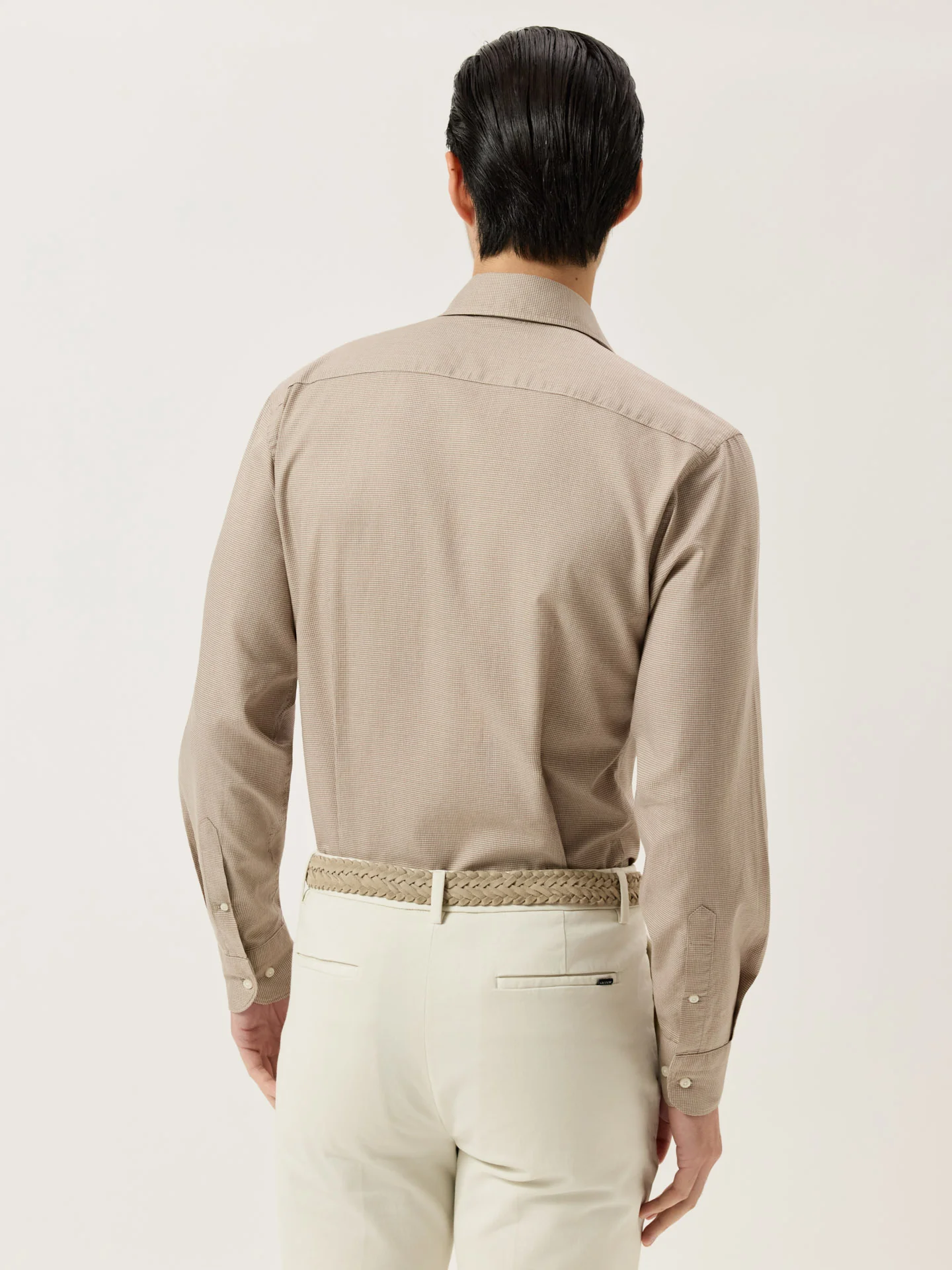 Camisa Slim Fit em Algodão Mélange com Padrão Pied-de-poule e Colarinho Newport