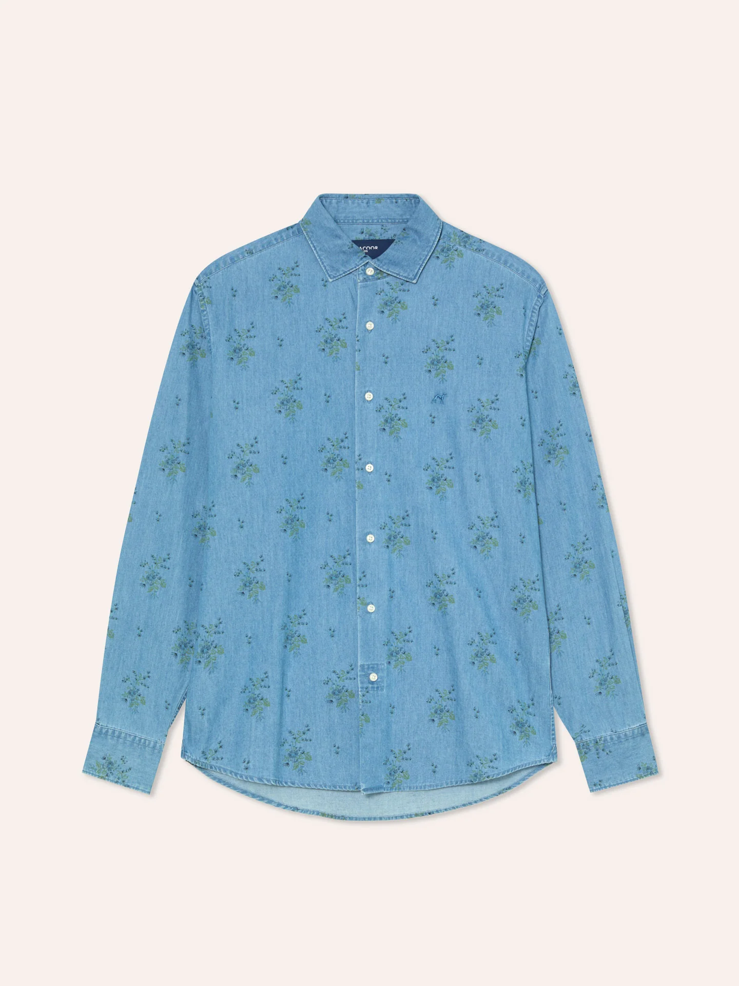 Camisa slim fit em ganga estampada com colarinho aberto - Image 4