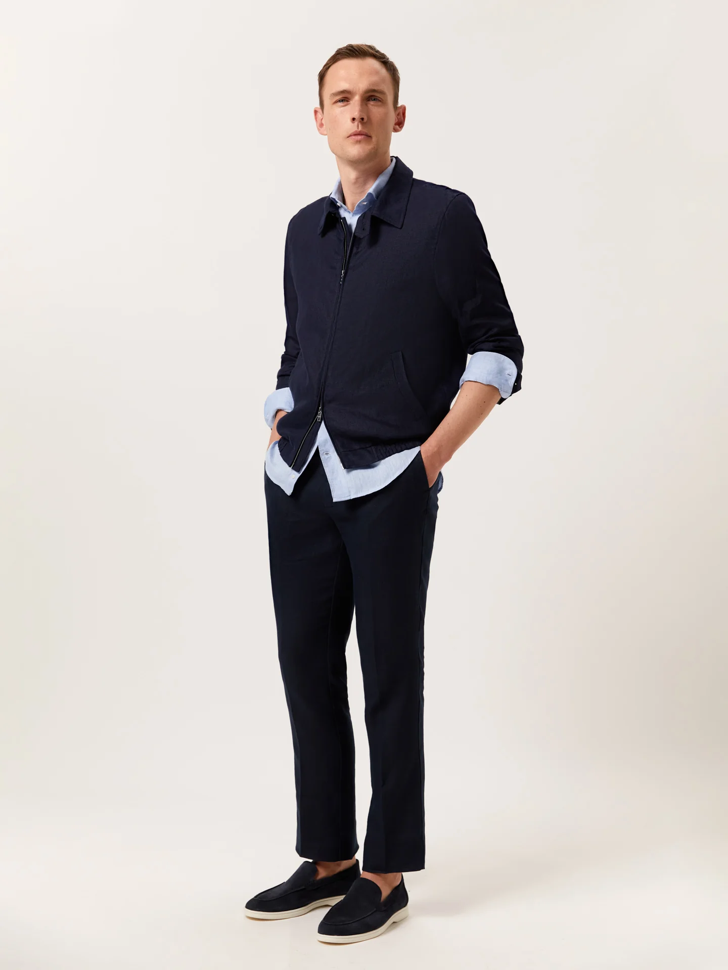 Camisa slim fit em linho espinha com gola Newport - Image 5