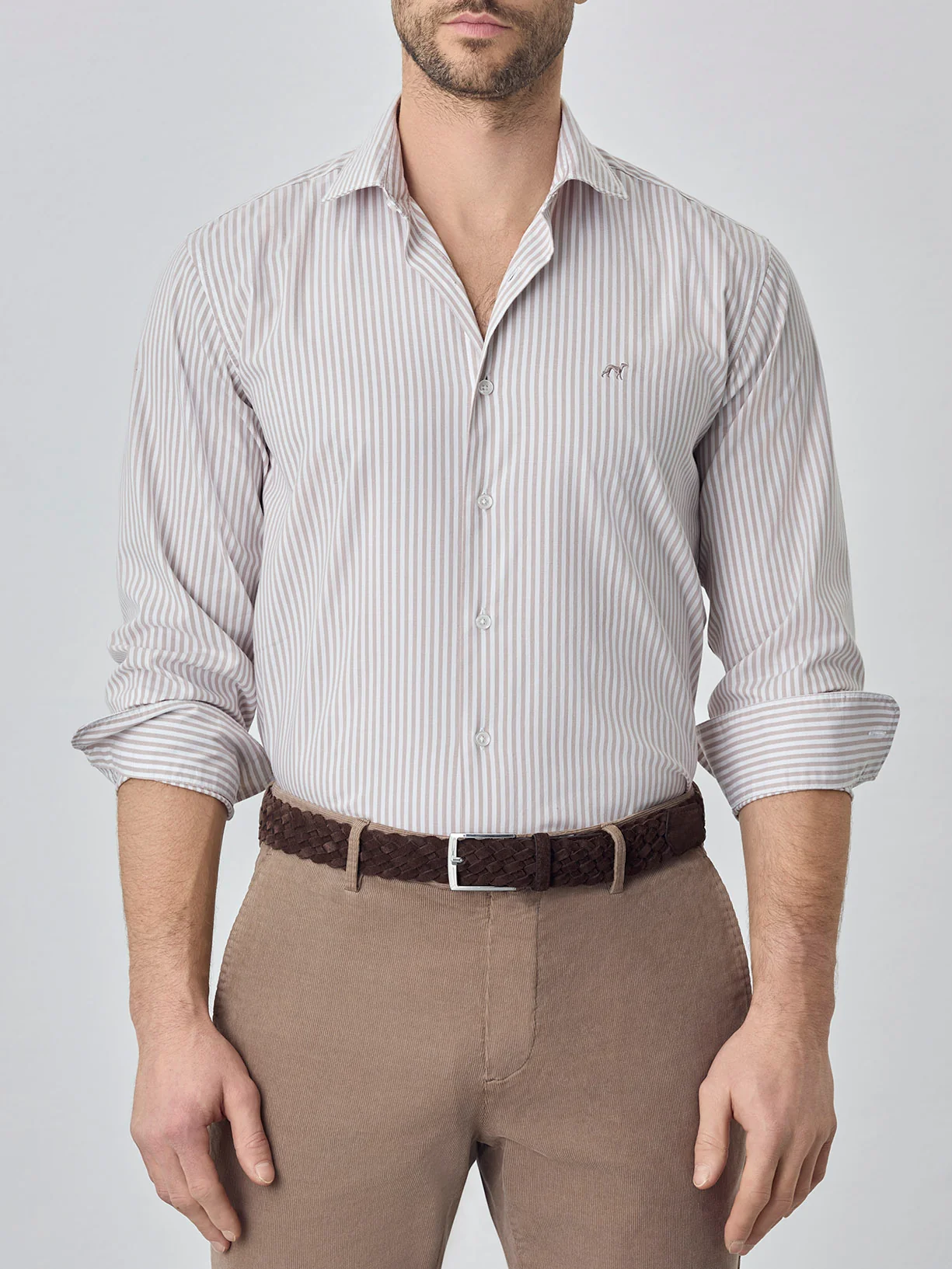 Camisa slim fit em oxford riscas de algodão 100% bci