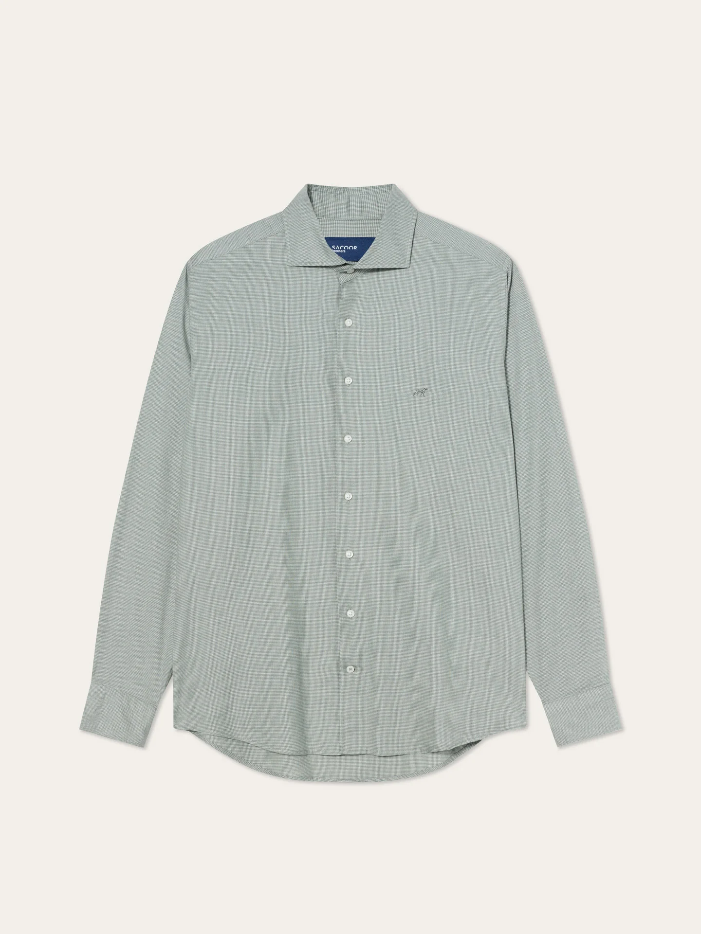 Camisa Slim Fit em Pied-de-Poule Mélange de Algodão com Colarinho Newport - Image 4