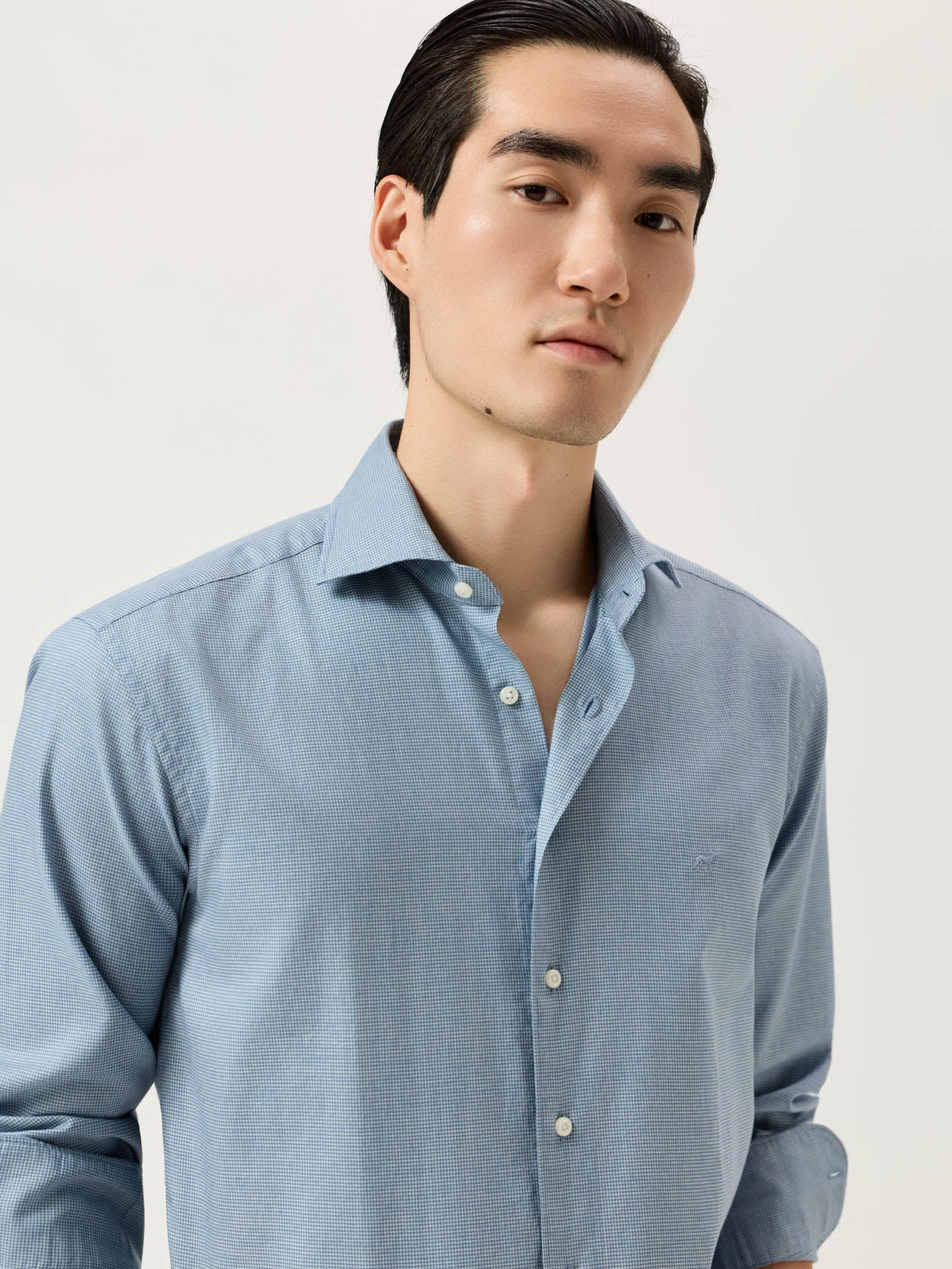 Camisa Slim Fit em Pied-de-Poule Mélange de Algodão com Colarinho Newport - Image 2