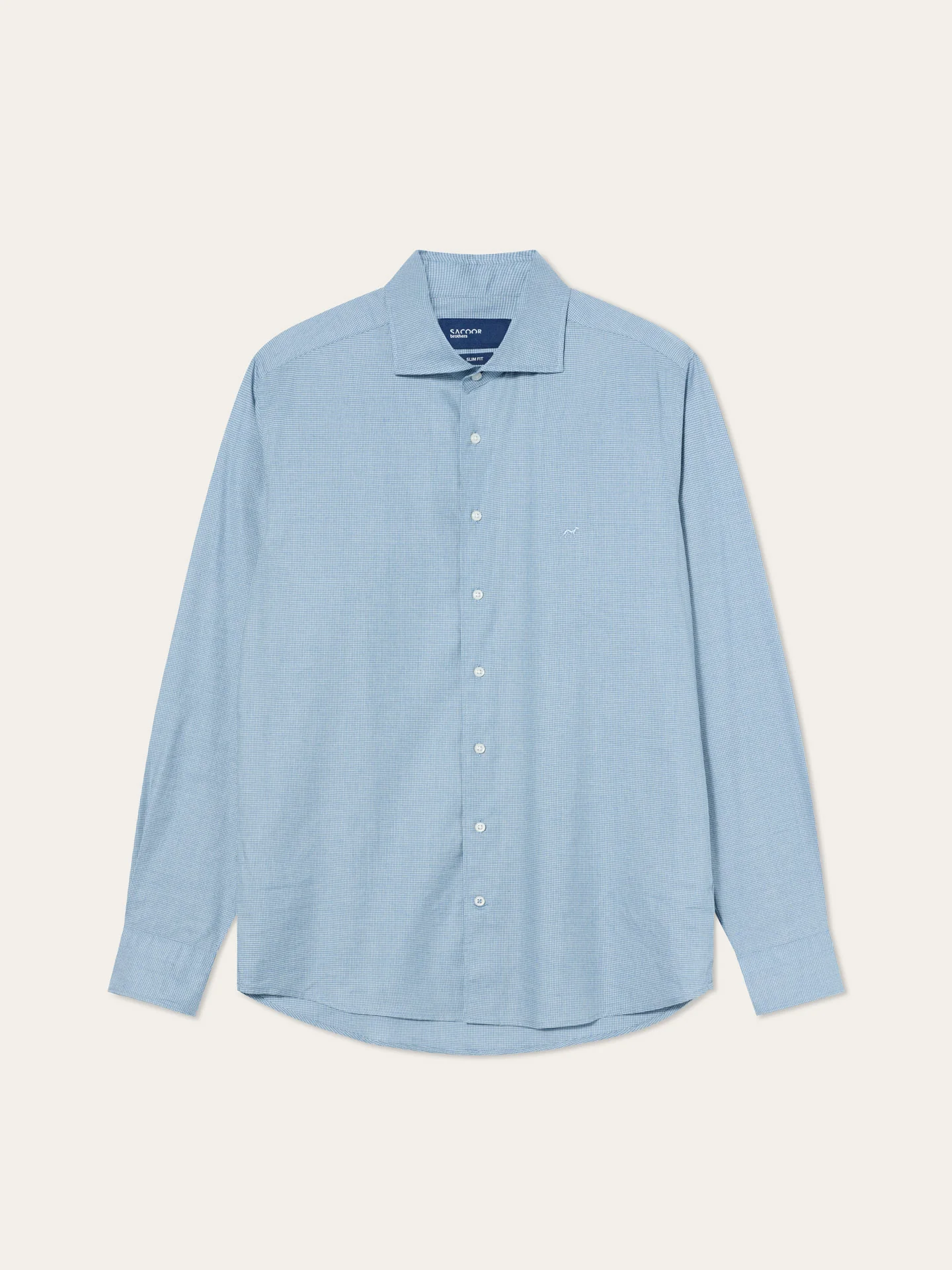 Camisa Slim Fit em Pied-de-Poule Mélange de Algodão com Colarinho Newport - Image 4