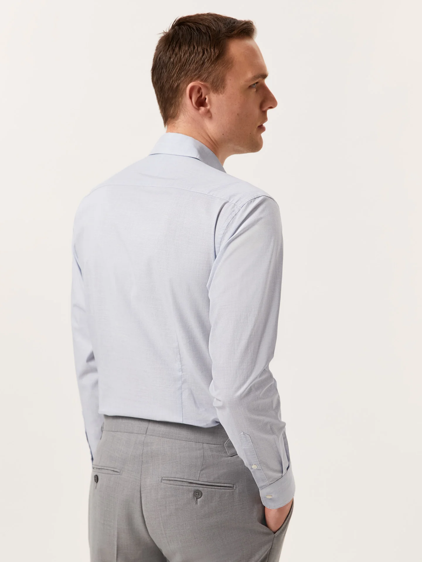 Camisa slim fit em popeline de algodão Houndstooth com colarinho aberto - Image 3