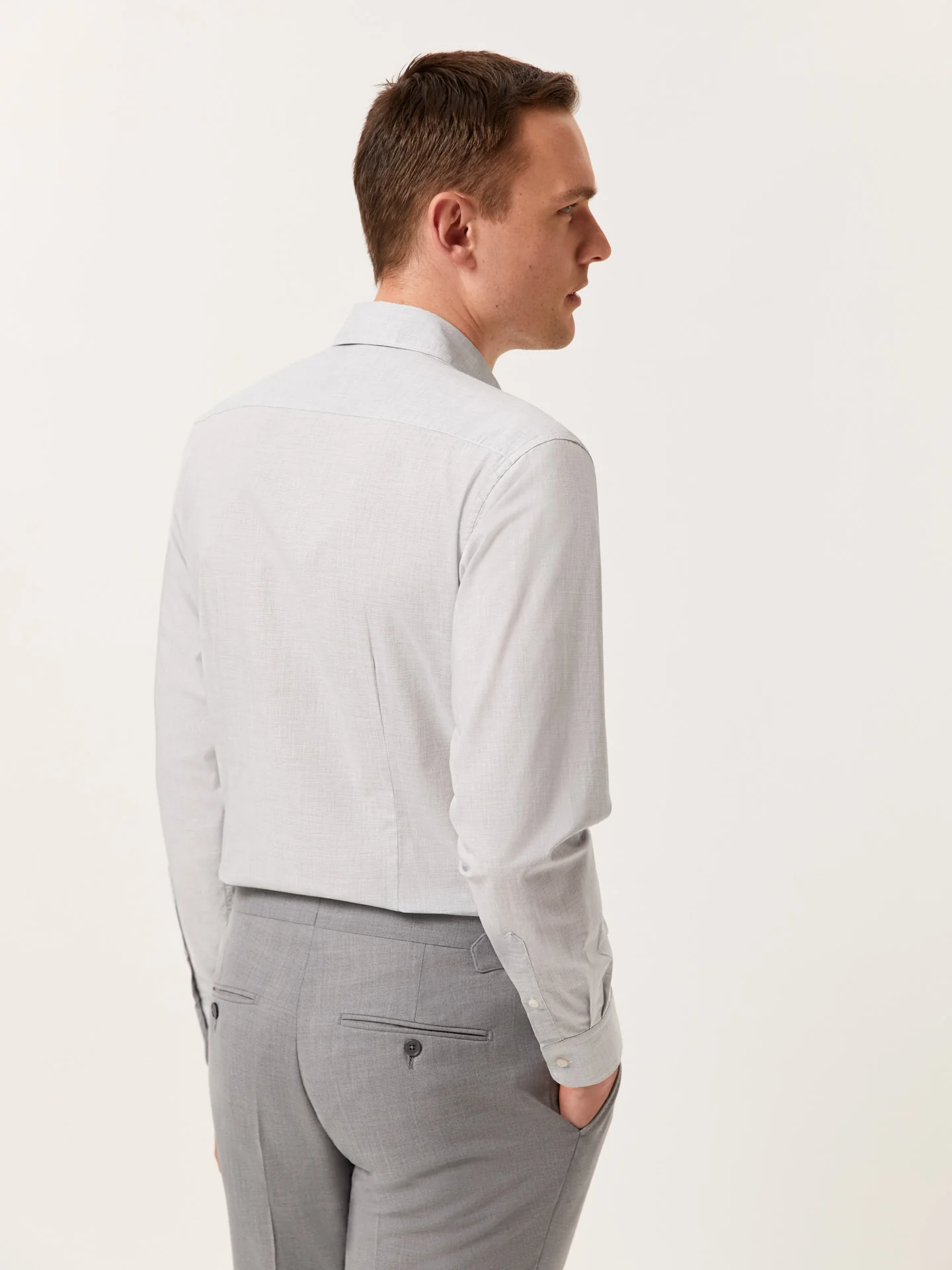 Camisa slim fit em popeline de algodão Houndstooth com colarinho aberto - Image 3