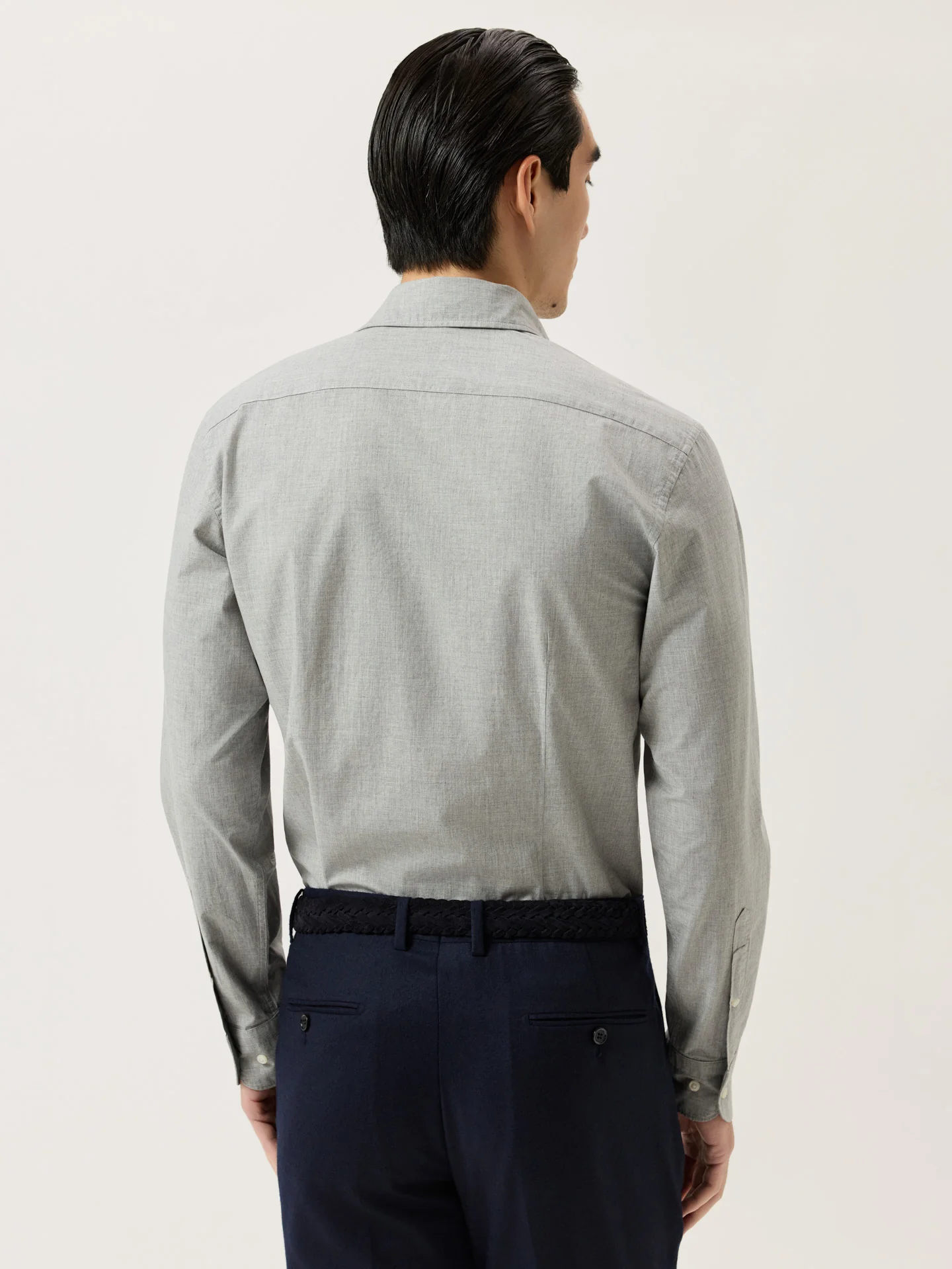 Camisa Slim Fit em Popeline Mélange de Algodão com Colarinho Newport - Image 10
