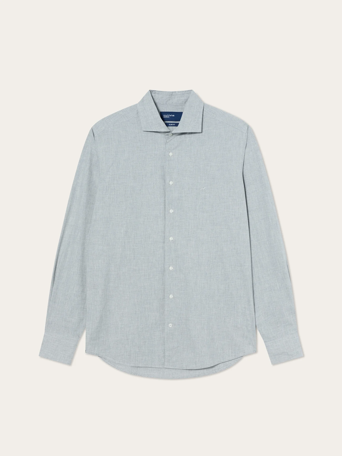 Camisa Slim Fit em Popeline Mélange de Algodão com Colarinho Newport - Image 11