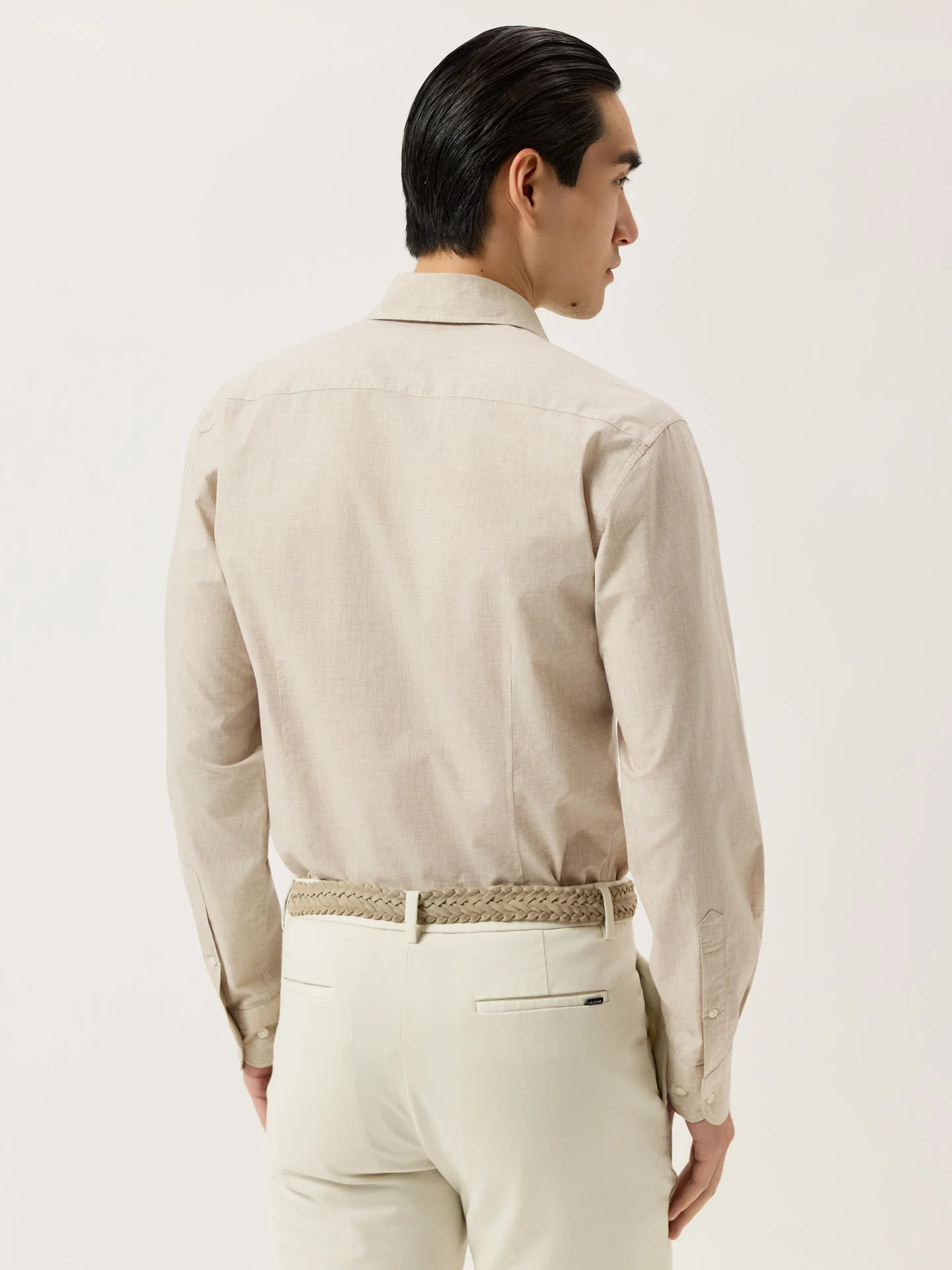 Camisa Slim Fit em Popeline Mélange de Algodão com Colarinho Newport - Image 3