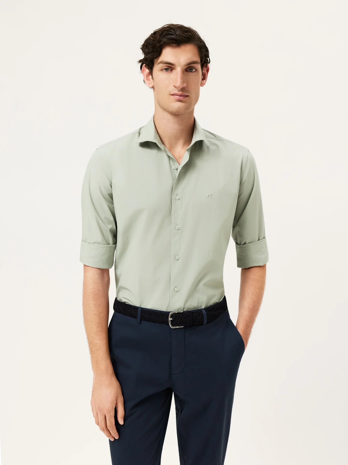 Camisa Slim Fit em Popeline Overdye com Colarinho Aberto - Image 34