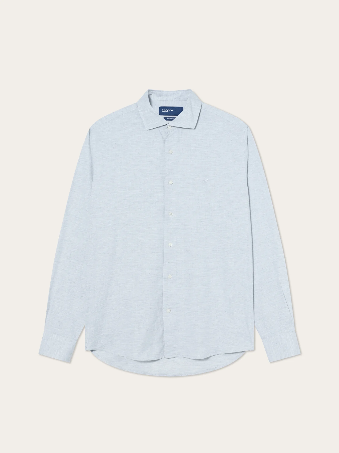 Camisa Slim Fit em Tecido Espinha Mélange e Colarinho Aberto - Image 10