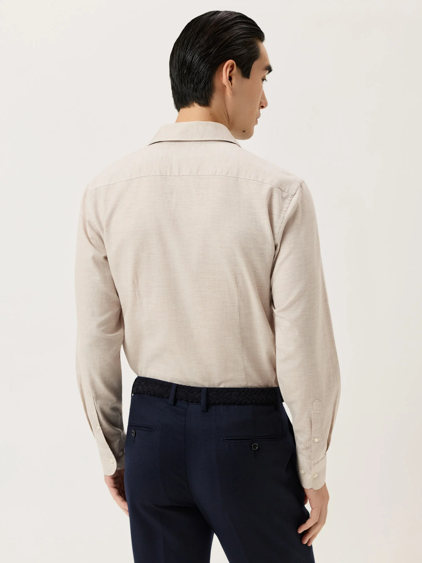 Camisa Slim Fit em Tecido Espinha Mélange e Colarinho Aberto - Image 3
