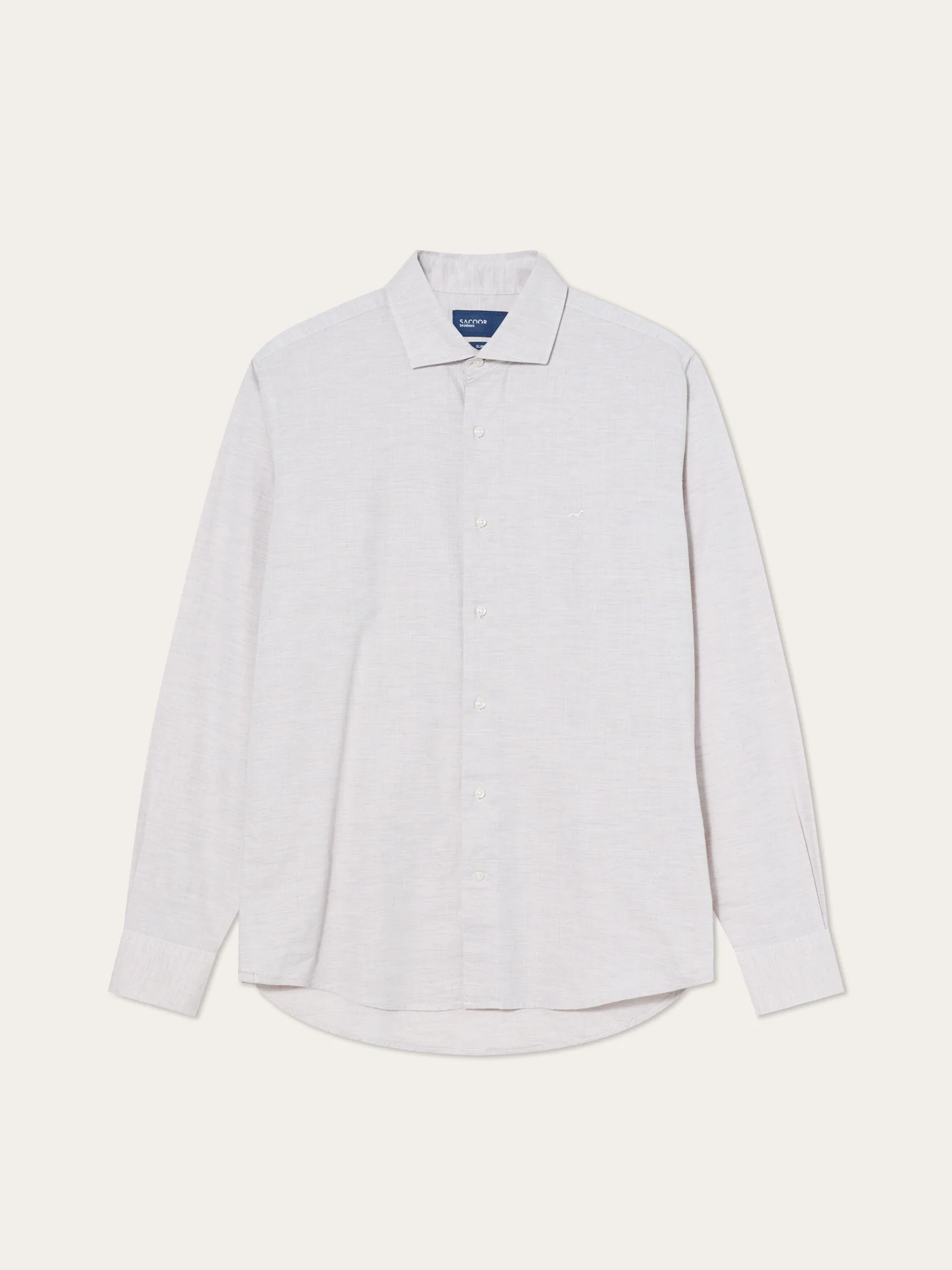Camisa Slim Fit em Tecido Espinha Mélange e Colarinho Aberto - Image 4