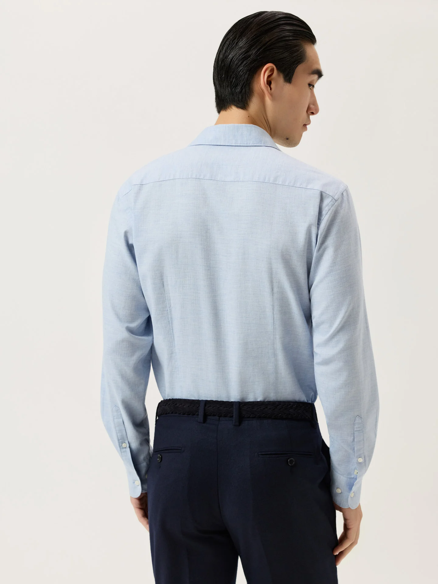 Camisa Slim Fit em Tecido Espinha Mélange e Colarinho Aberto - Image 6